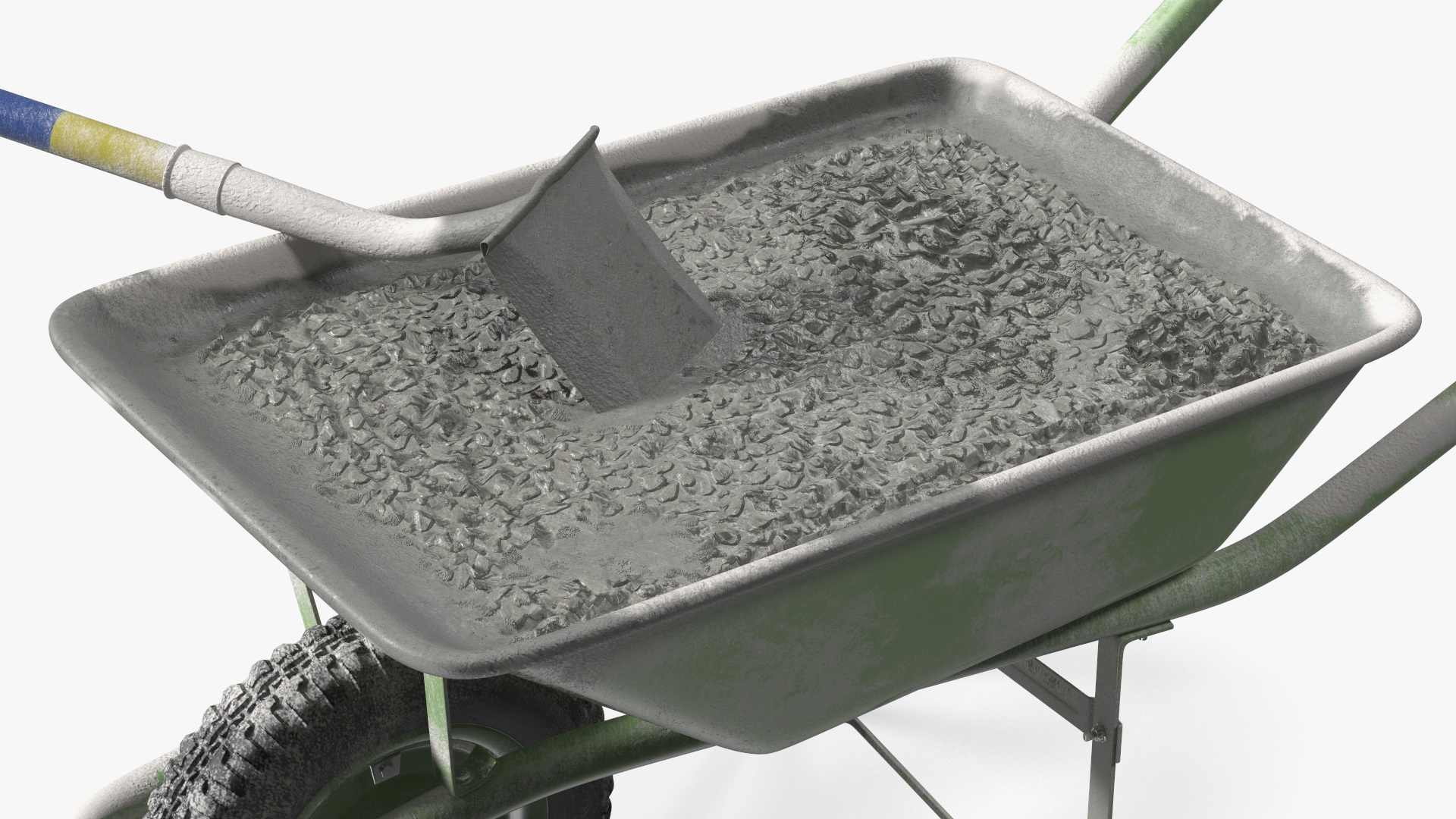 3D Construction Wheelbarrow Full of Cement with Shovel