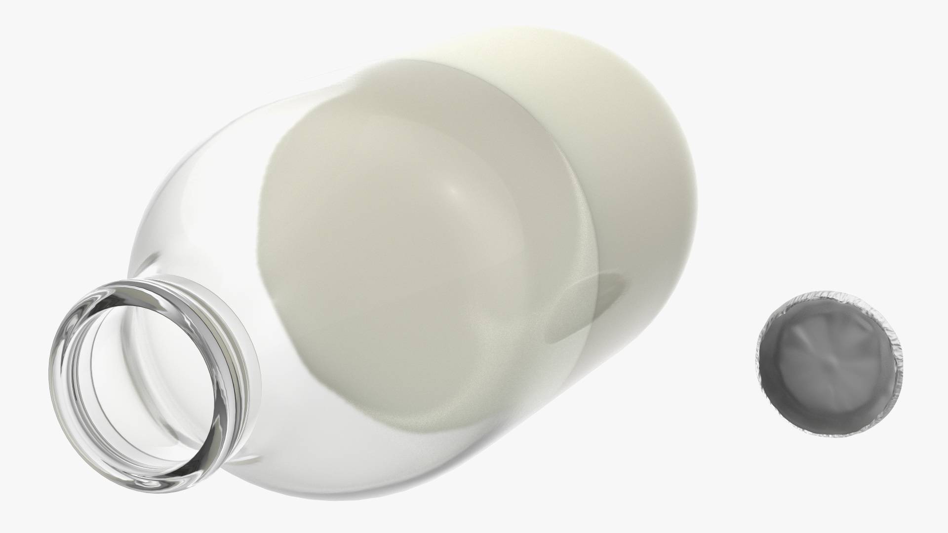 3D Opened Bottle of Whole Milk with Foil Cap