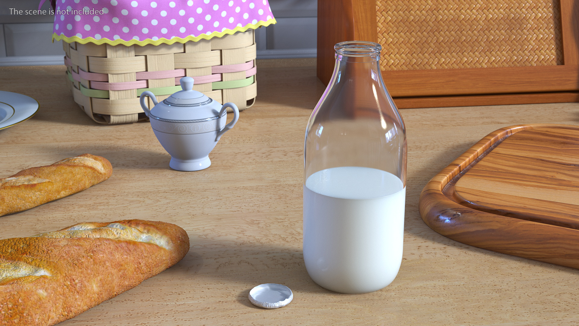 3D Opened Bottle of Whole Milk with Foil Cap
