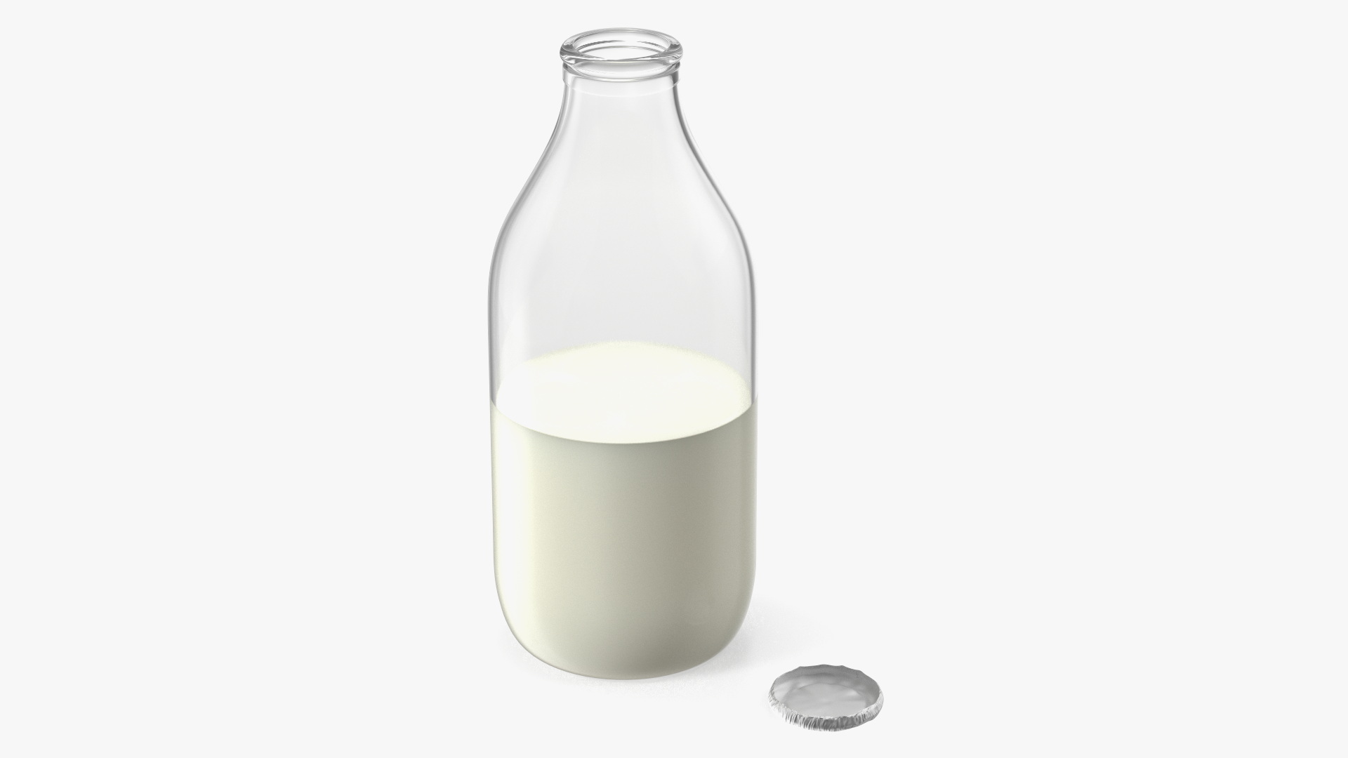 3D Opened Bottle of Whole Milk with Foil Cap