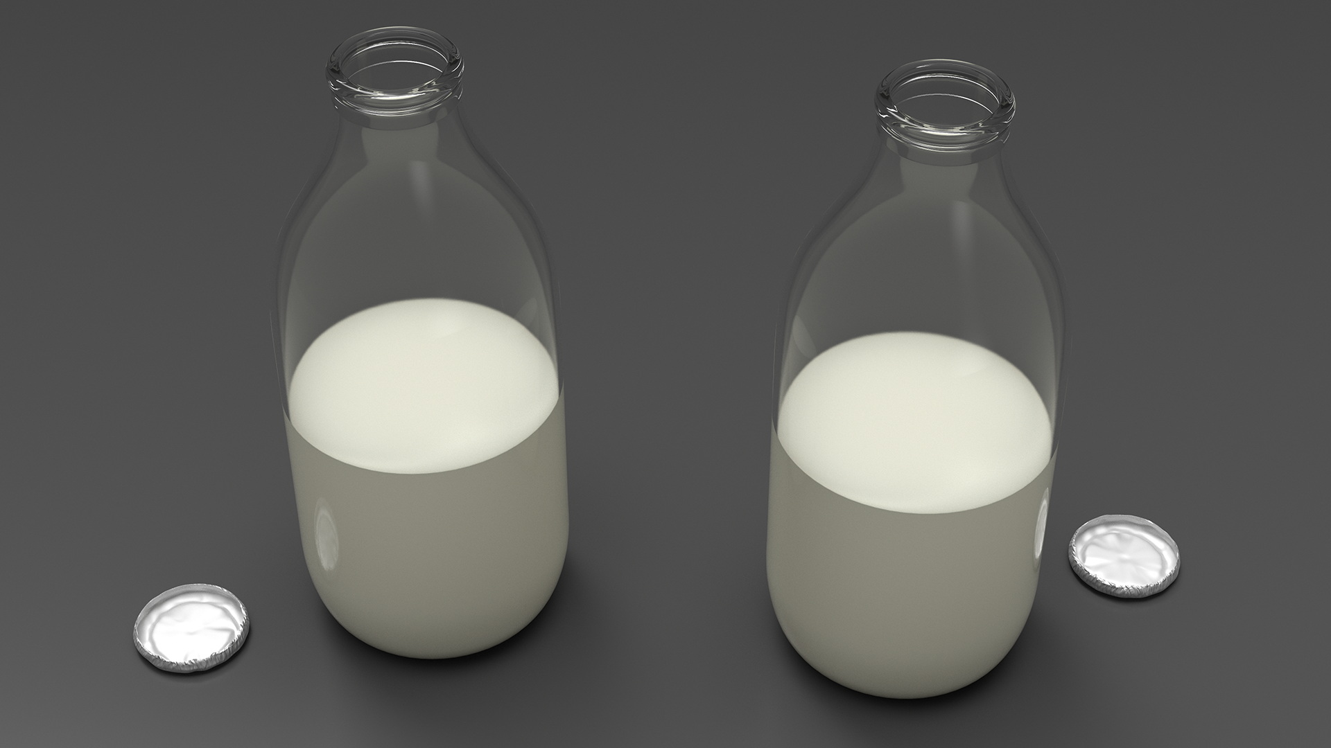 3D Opened Bottle of Whole Milk with Foil Cap