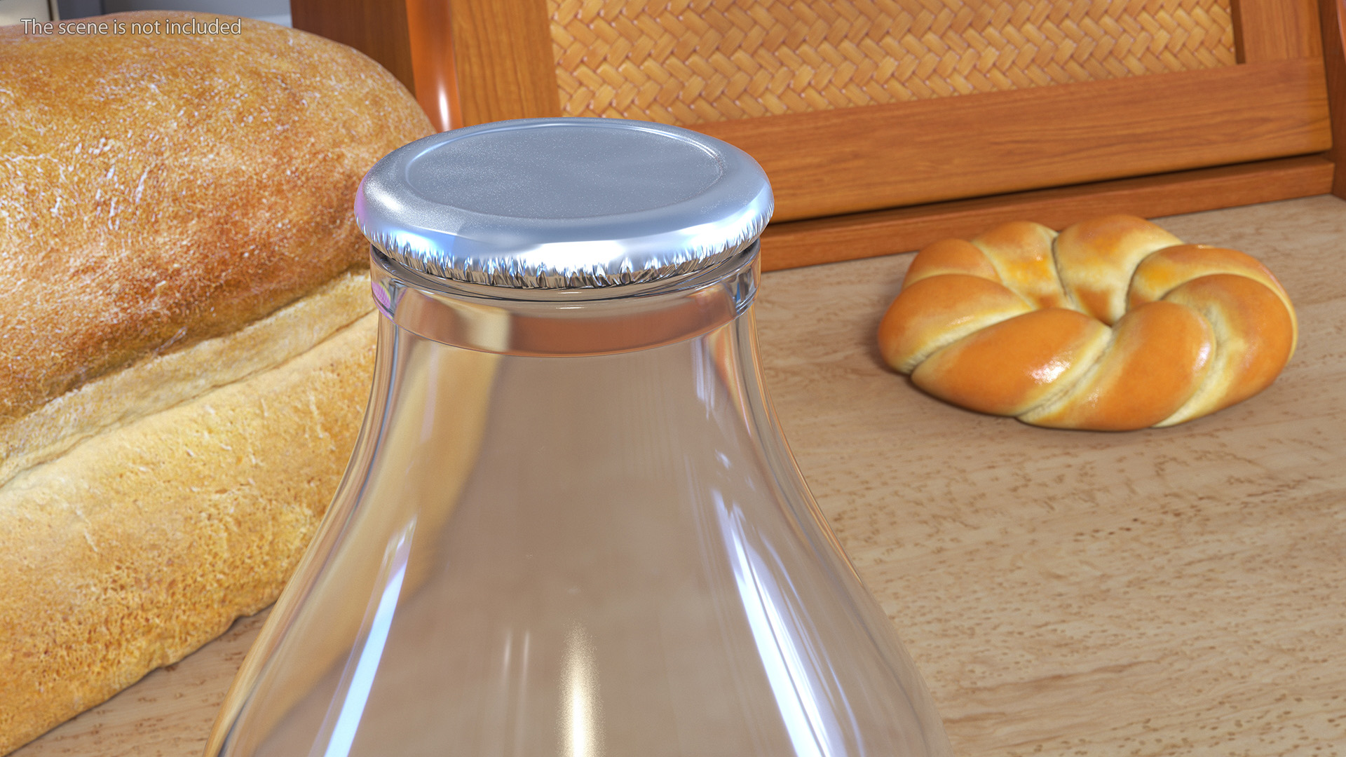 3D Opened Bottle of Whole Milk with Foil Cap