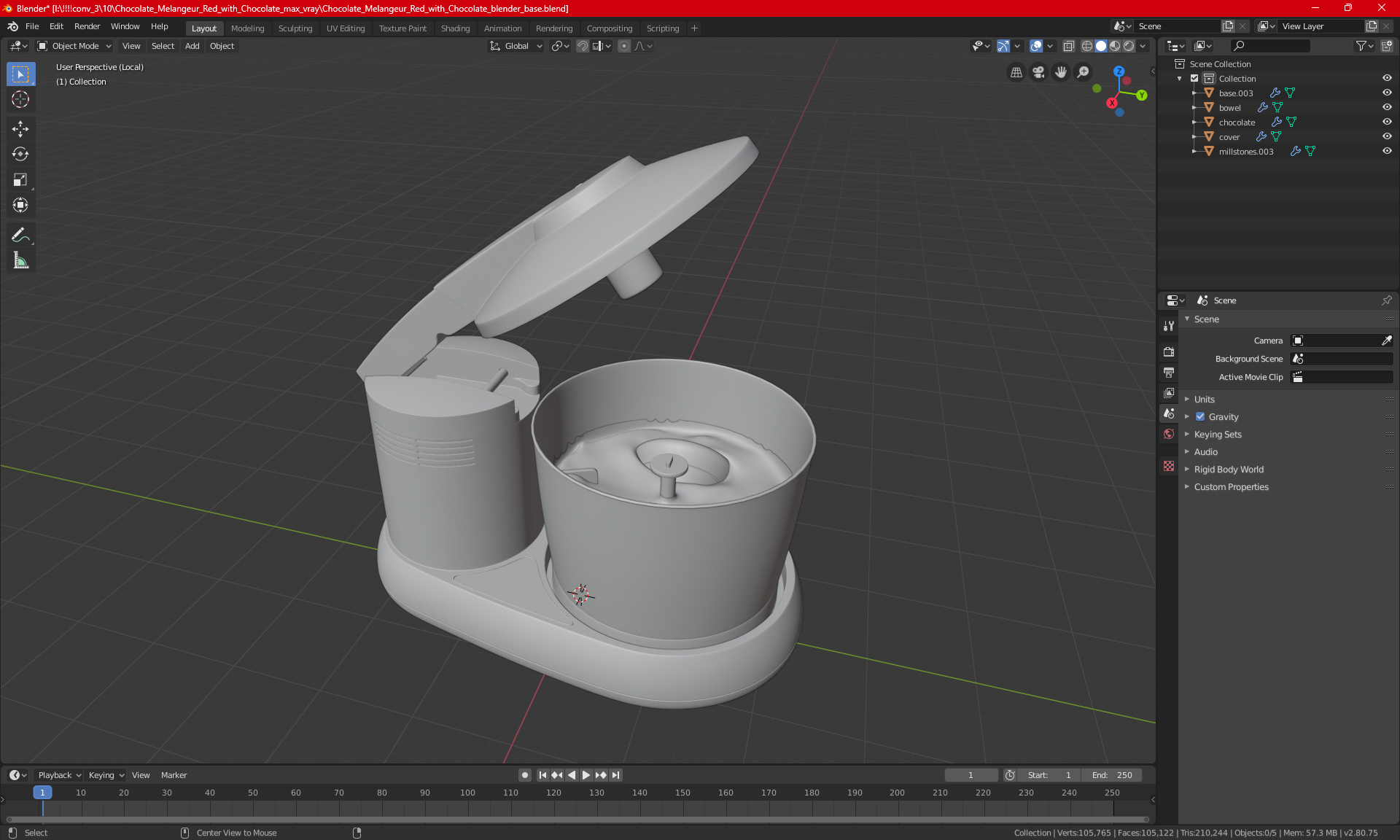 Melangeur Elgi Ultra Chocogrind 110V Violett with Chocolate 3D model