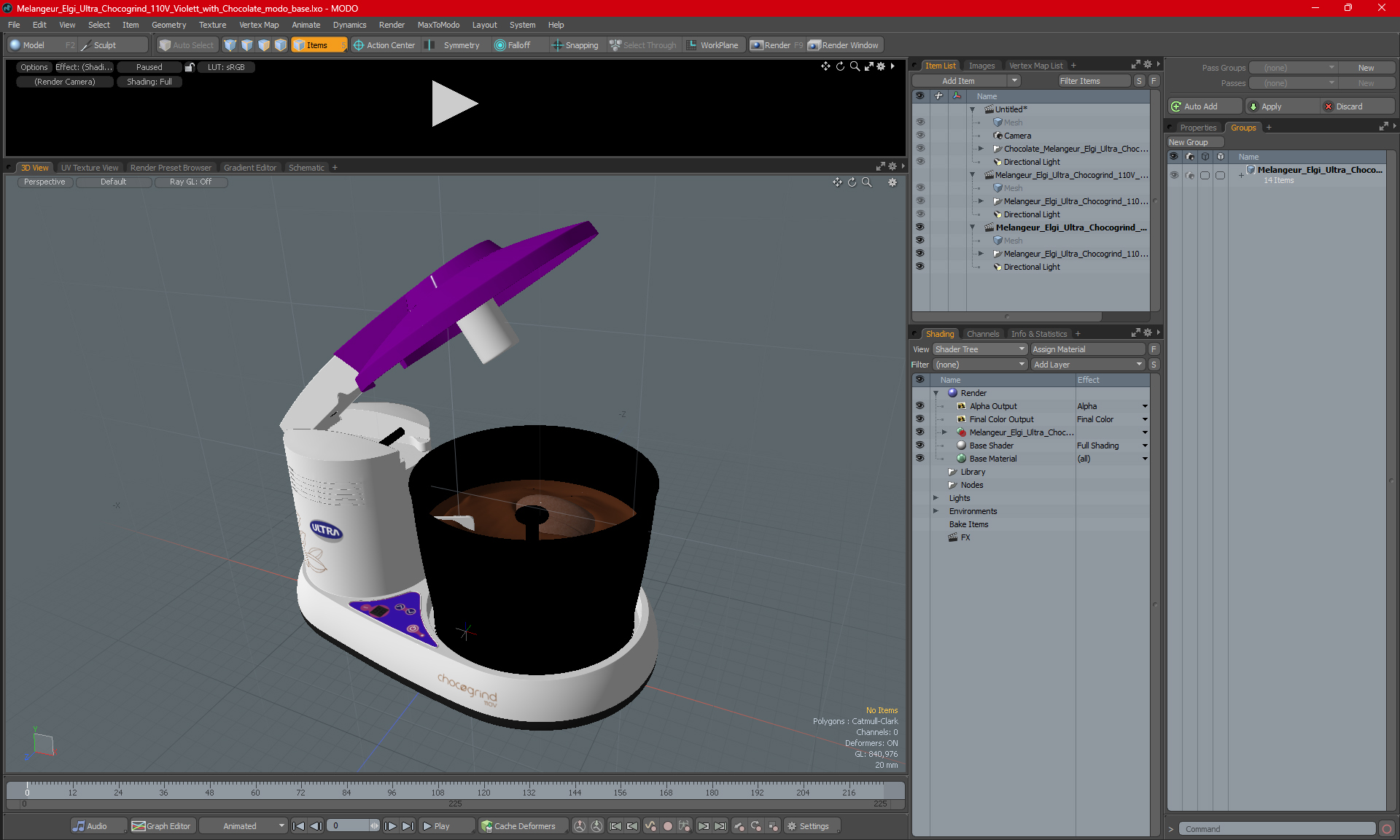 Melangeur Elgi Ultra Chocogrind 110V Violett with Chocolate 3D model