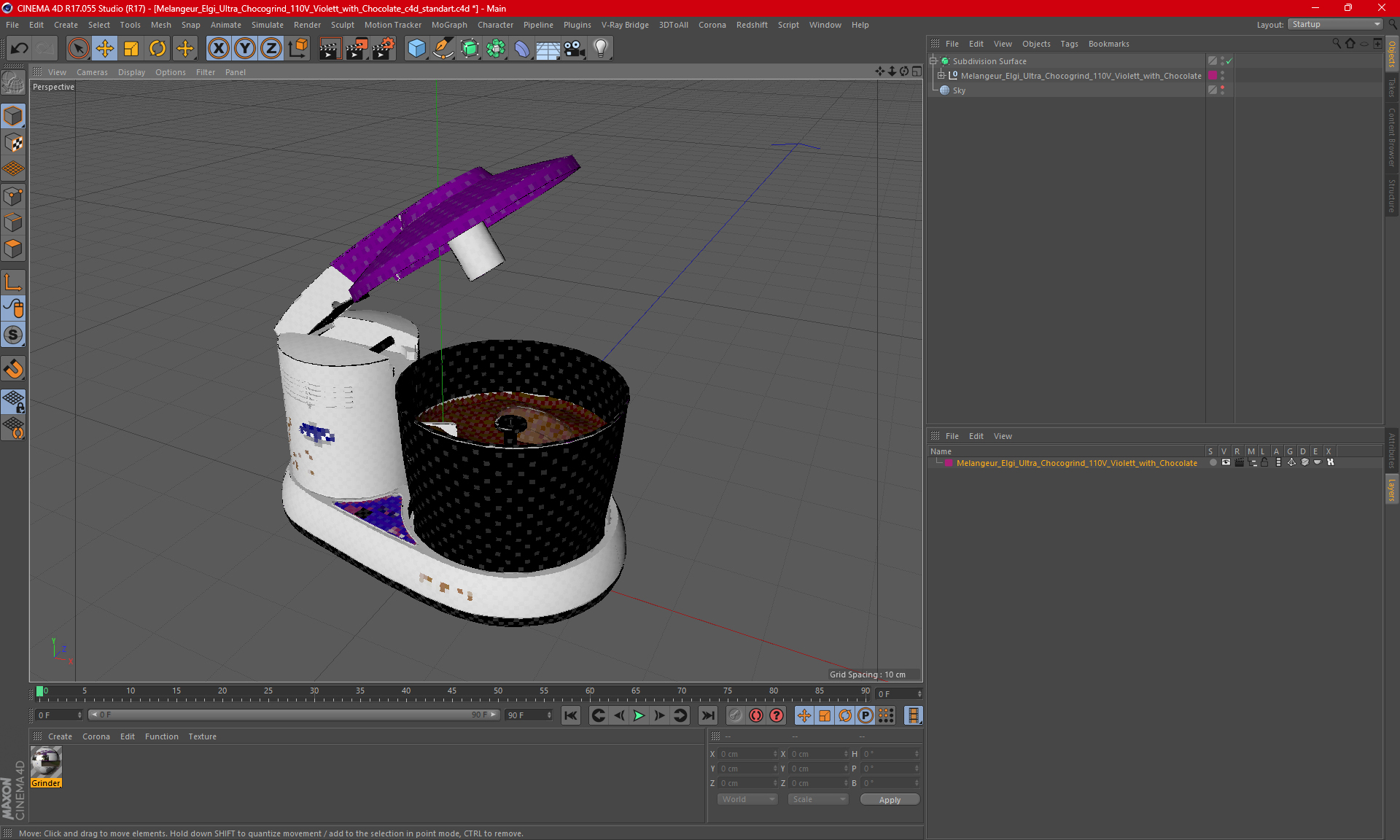 Melangeur Elgi Ultra Chocogrind 110V Violett with Chocolate 3D model