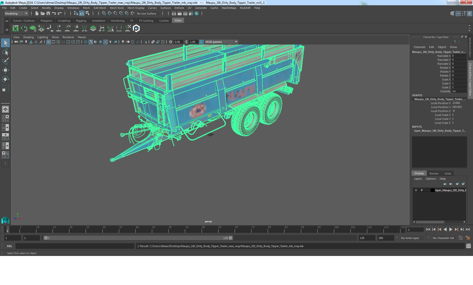 3D model Maupu 18t Dirty Body Tipper Trailer