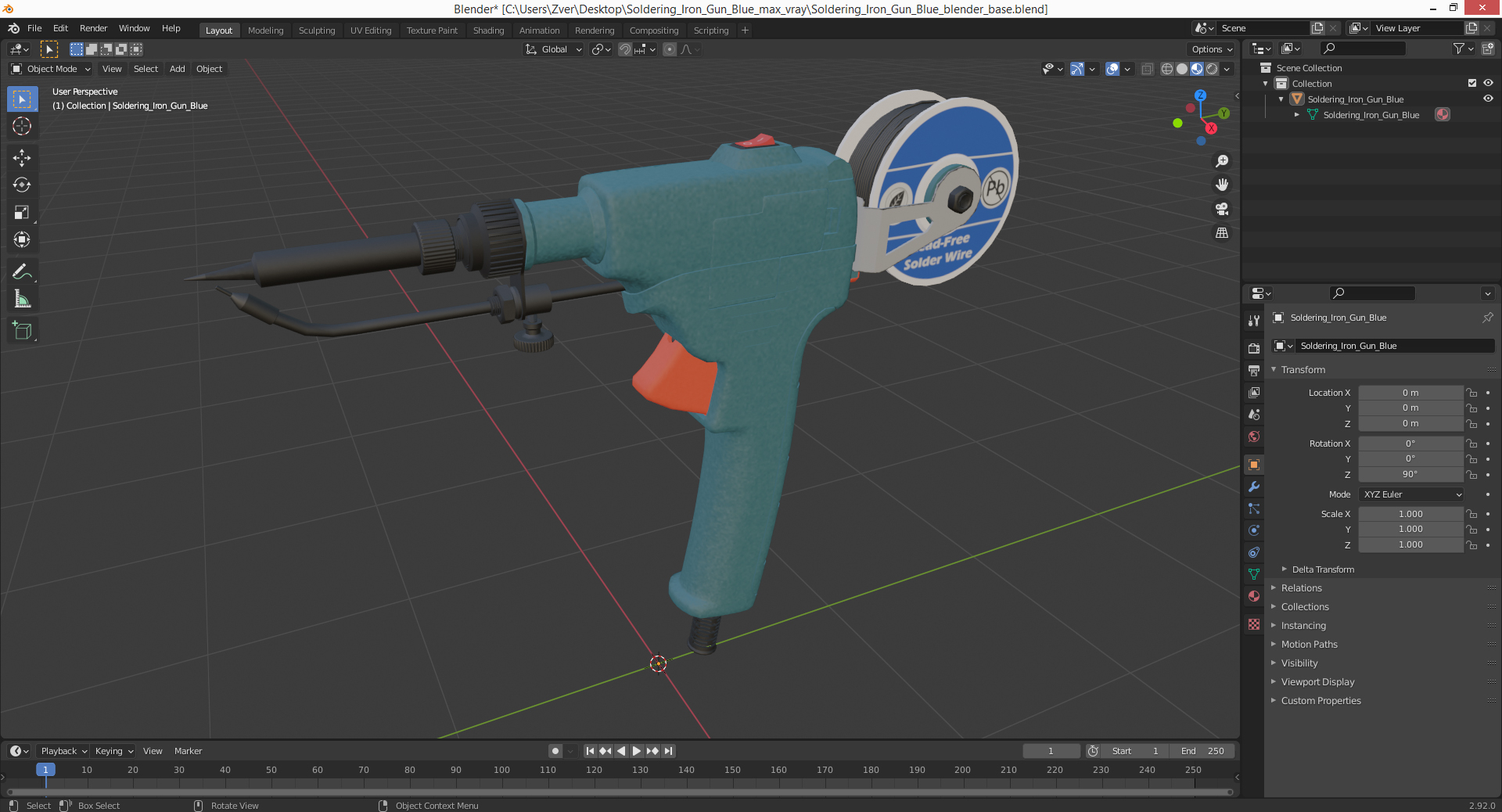 3D Soldering Iron Gun Blue model