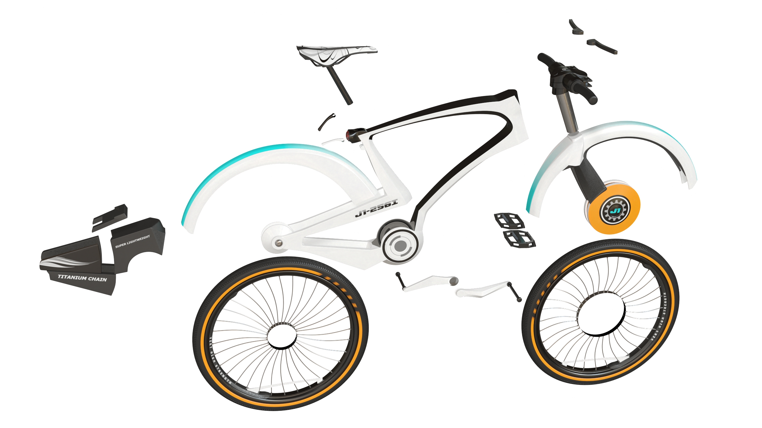 Futuristic Urban Bicycle White Rigged 3D