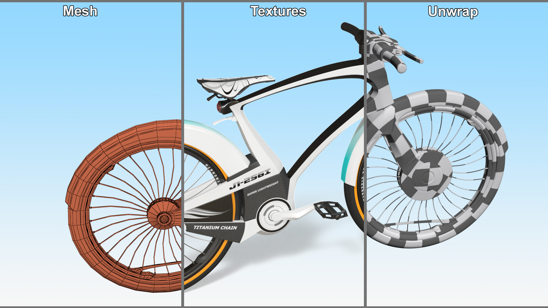 Futuristic Urban Bicycle White Rigged 3D