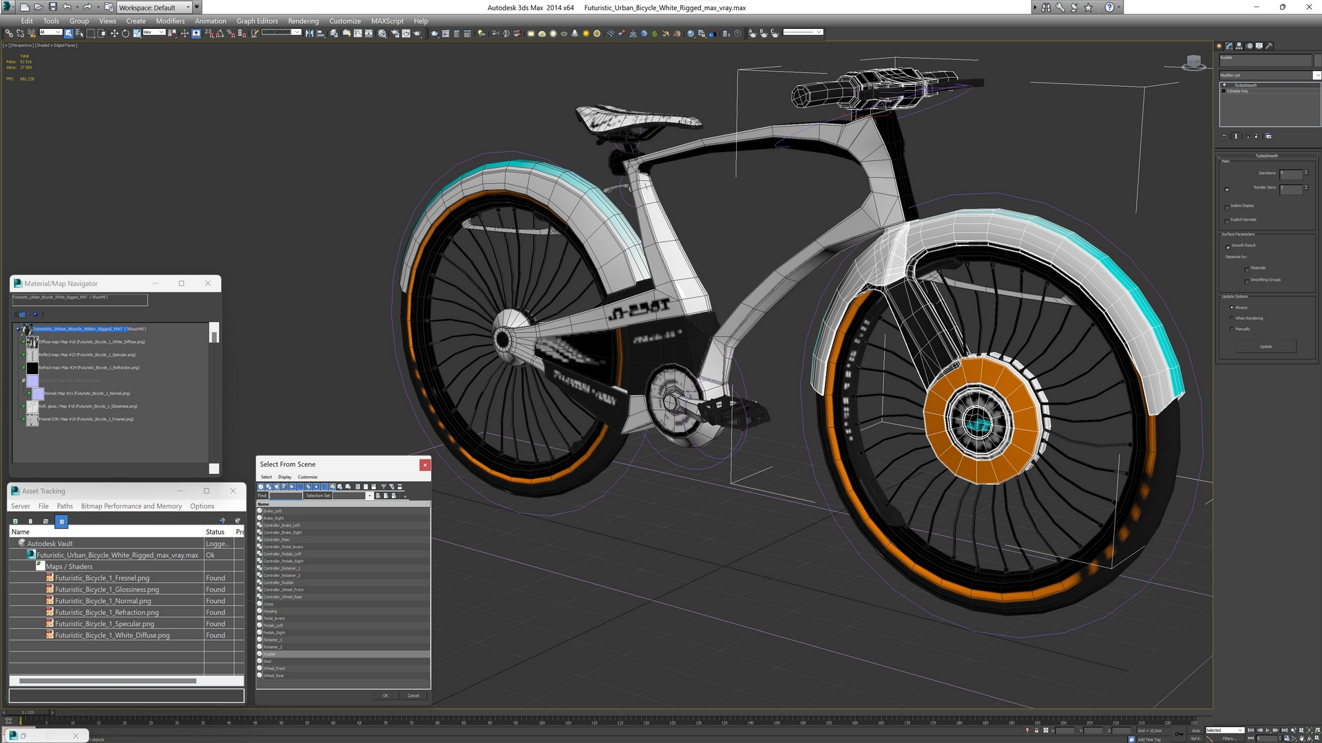 Futuristic Urban Bicycle White Rigged 3D