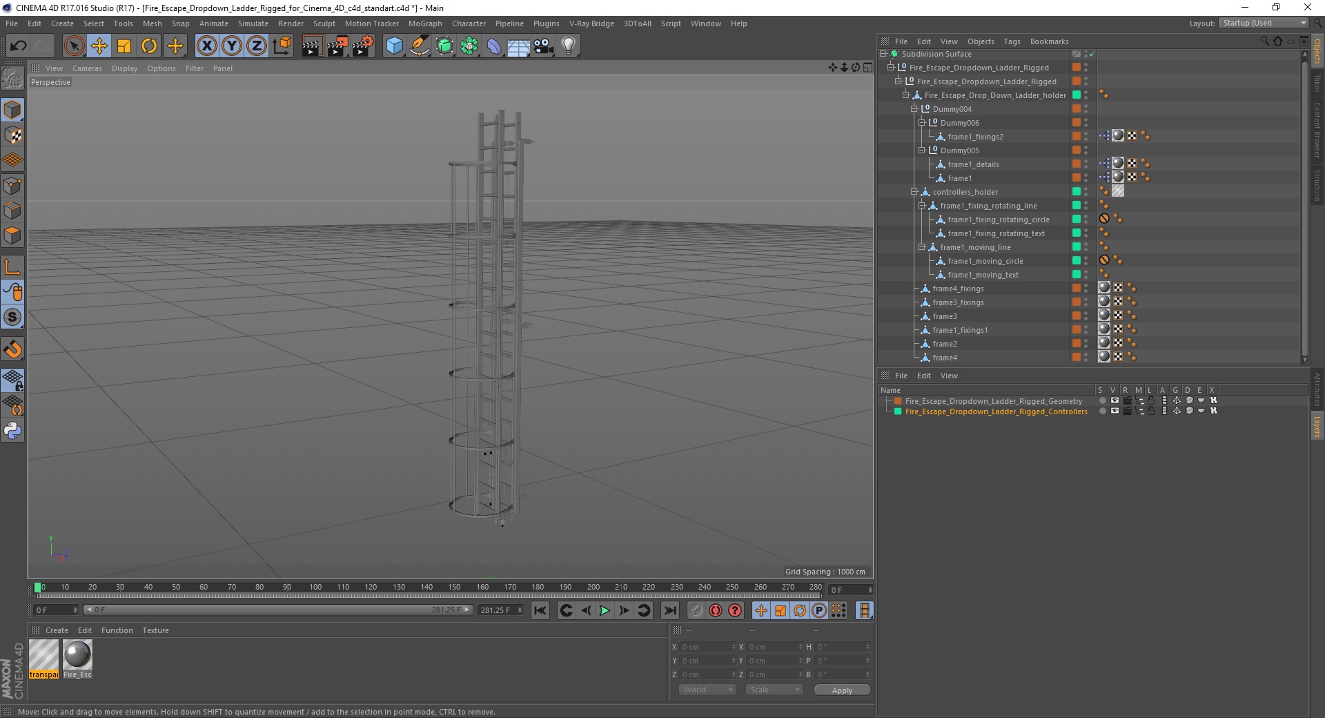 3D Fire Escape Dropdown Ladder Rigged for Cinema 4D model