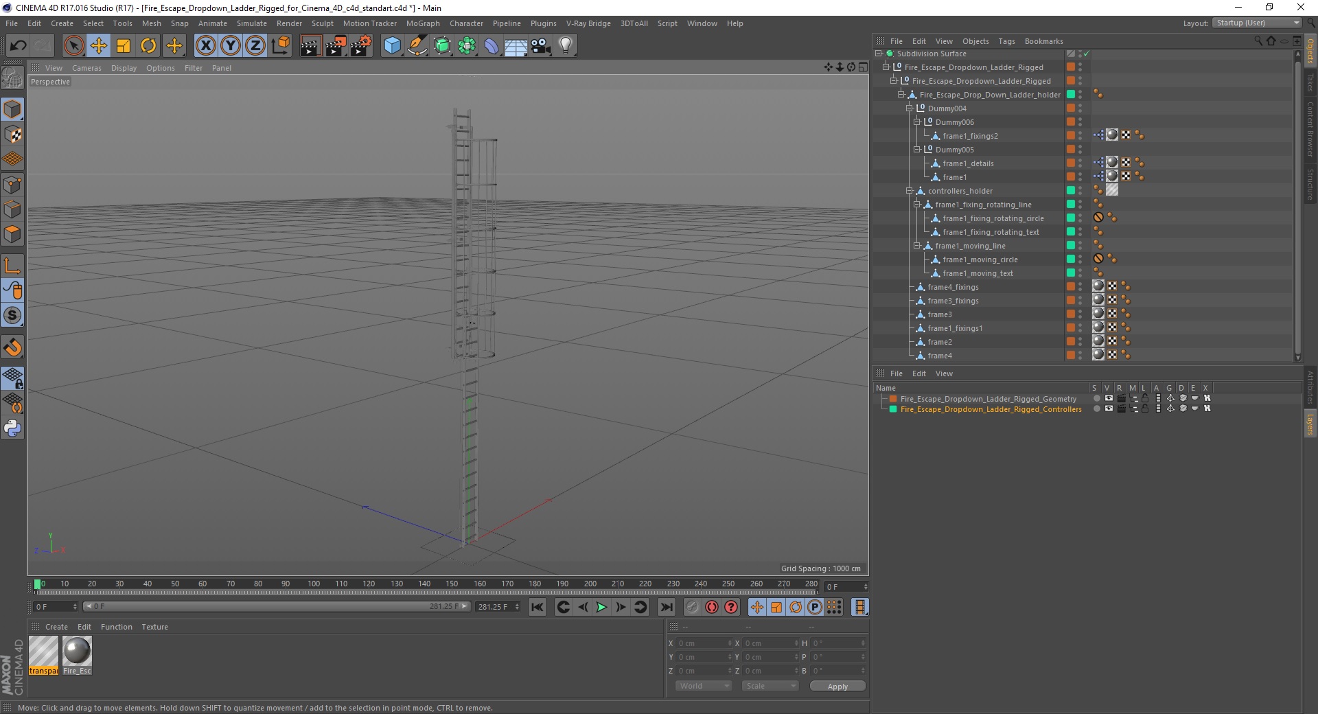 3D Fire Escape Dropdown Ladder Rigged for Cinema 4D model