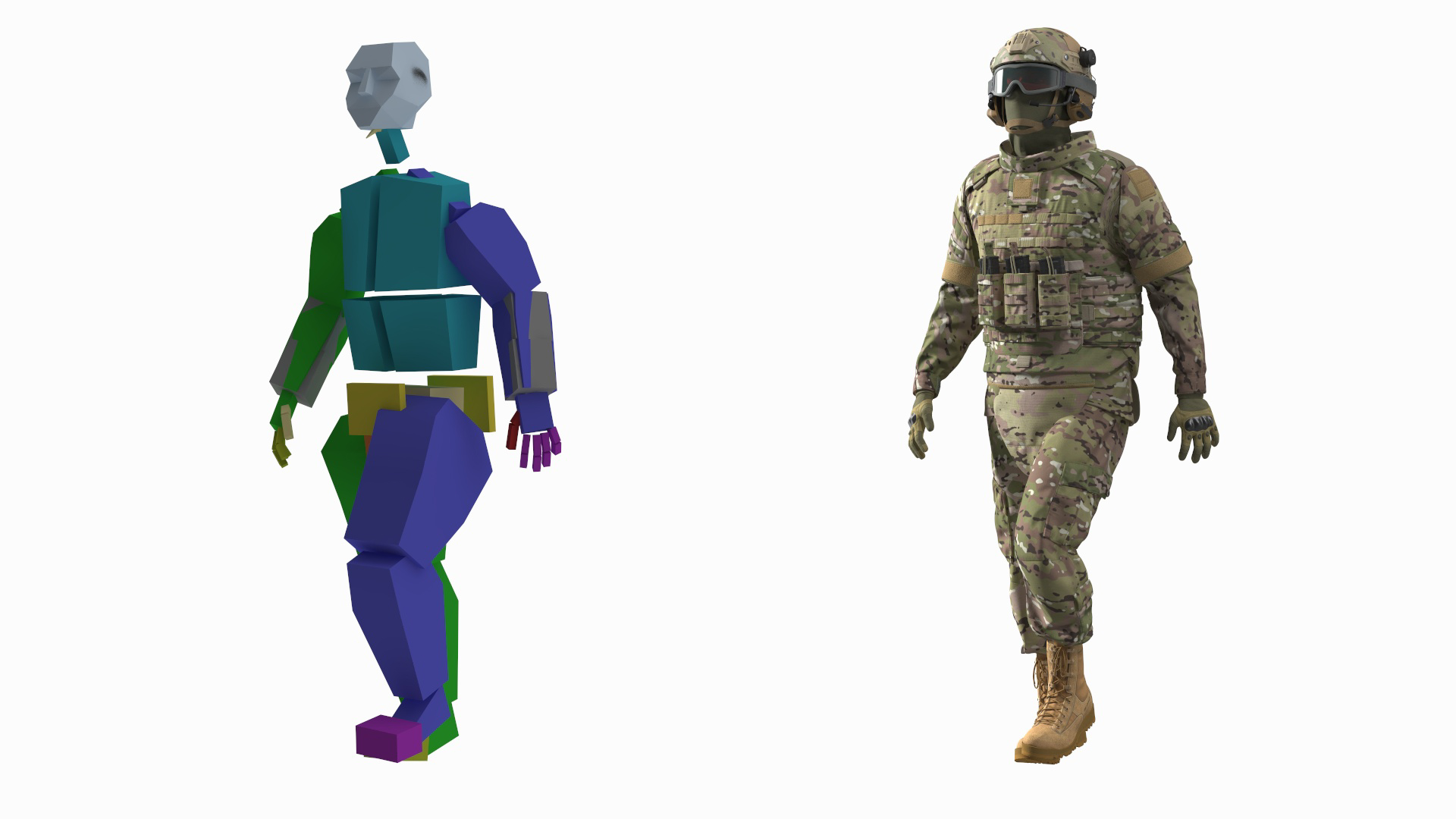 Army Soldier in Green Camo Rigged for Cinema 4D 3D