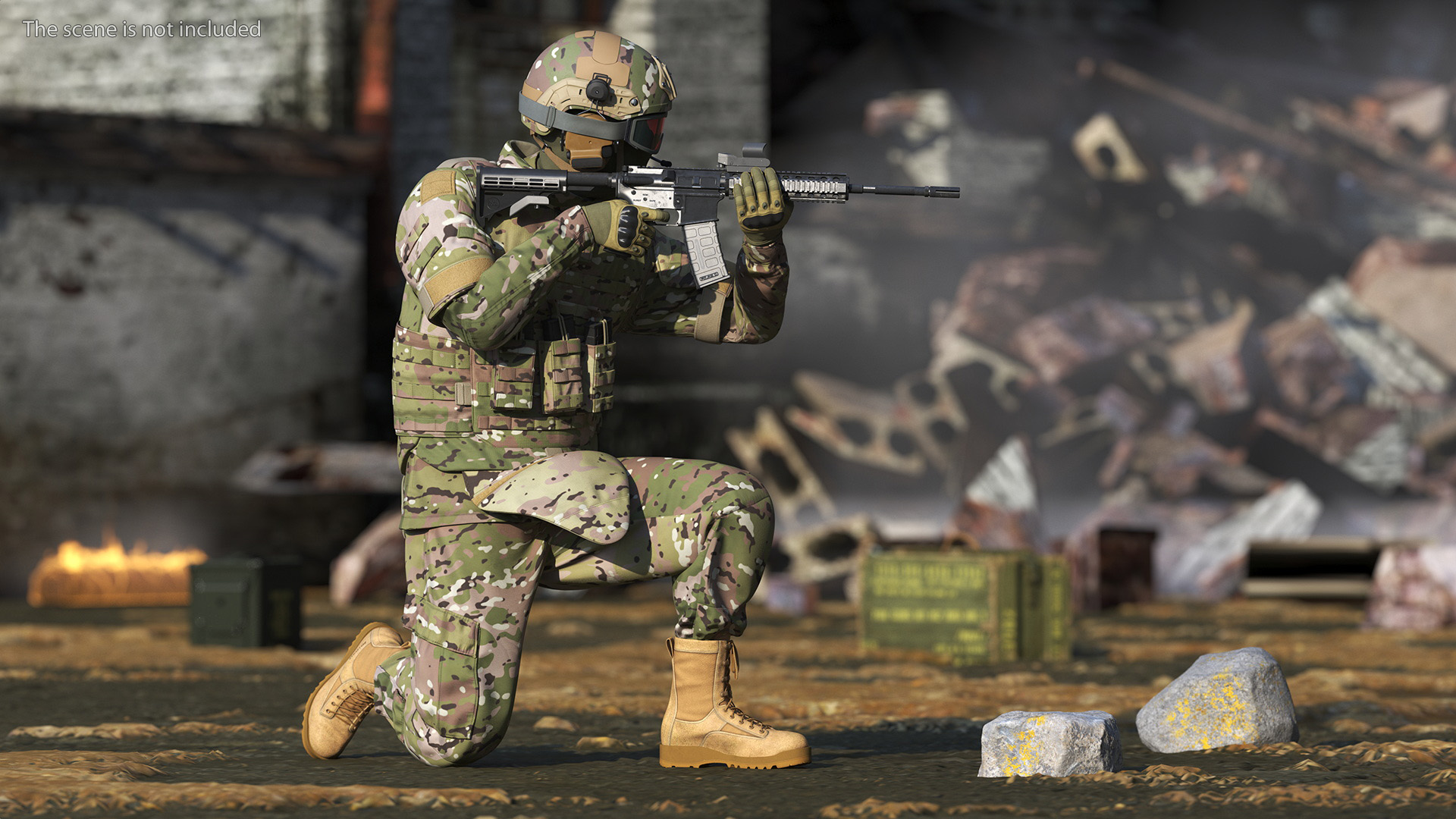 Army Soldier in Green Camo Rigged for Cinema 4D 3D