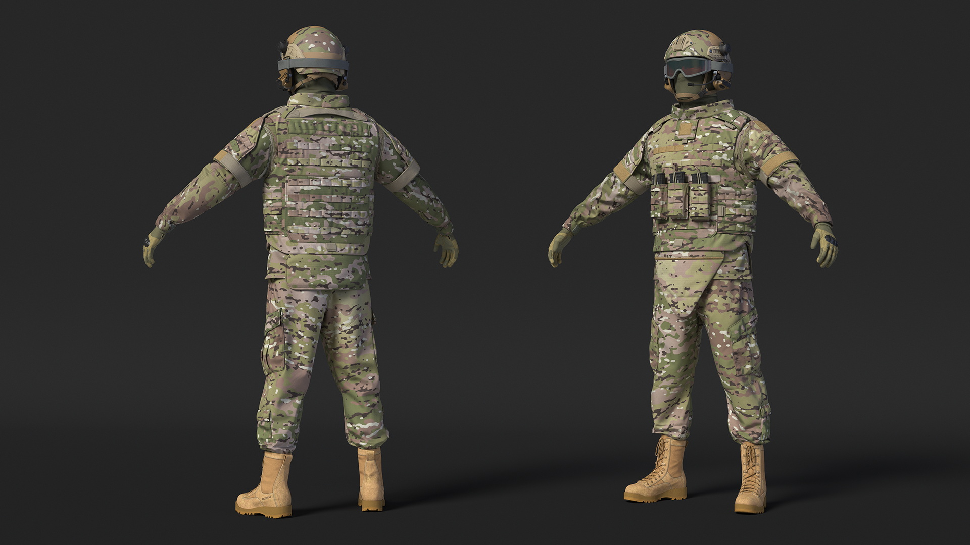 Army Soldier in Green Camo Rigged for Cinema 4D 3D