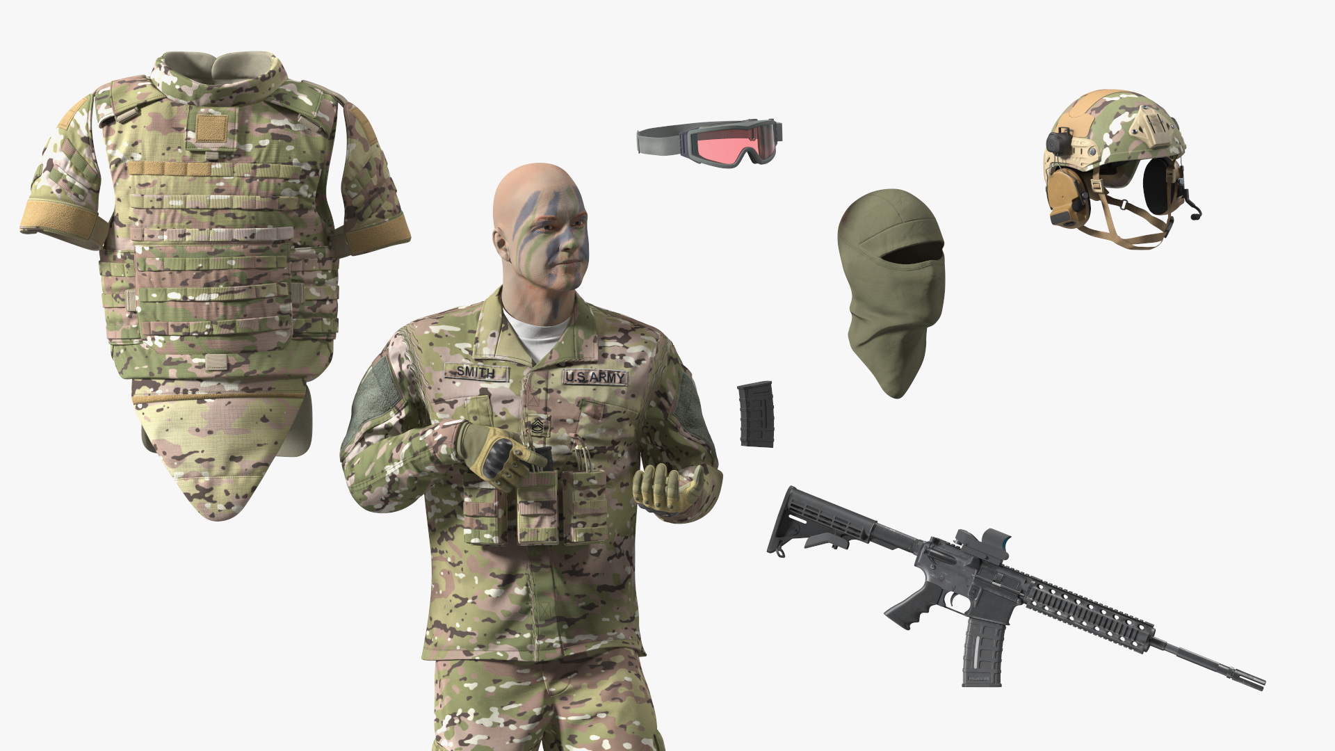Army Soldier in Green Camo Rigged for Cinema 4D 3D