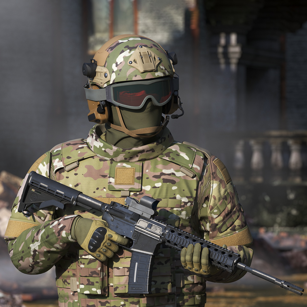 Army Soldier in Green Camo Rigged for Cinema 4D 3D