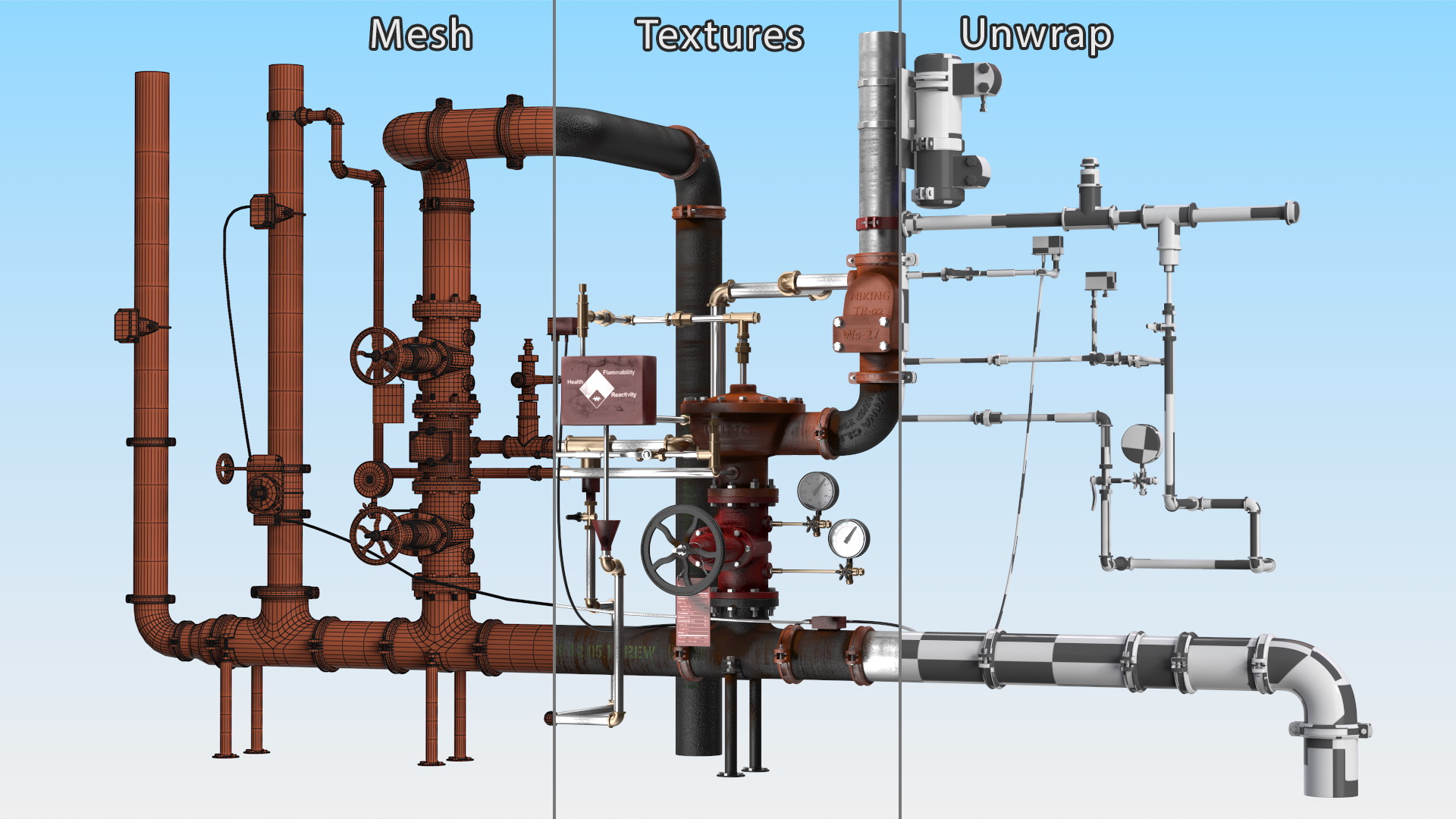 3D Industrial Pipeline and Valve System