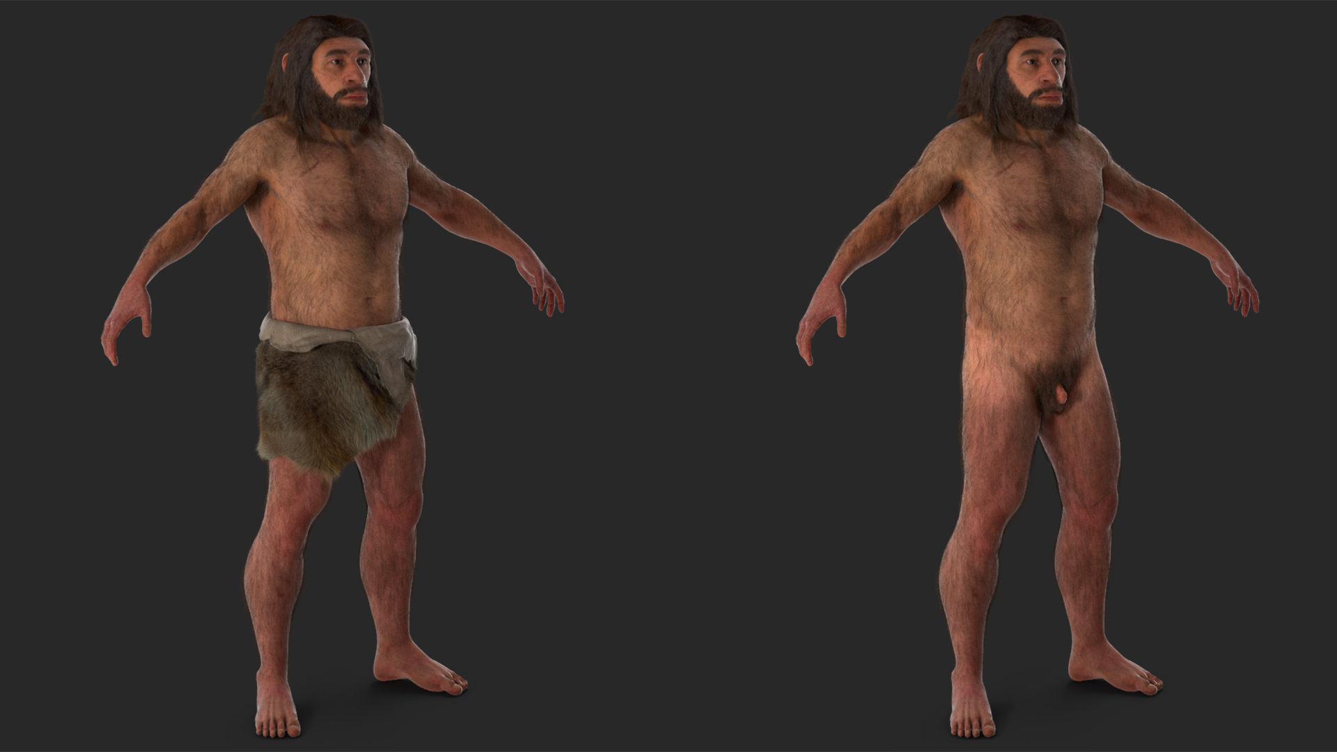 3D model Ancient Neanderthal Fur Rigged