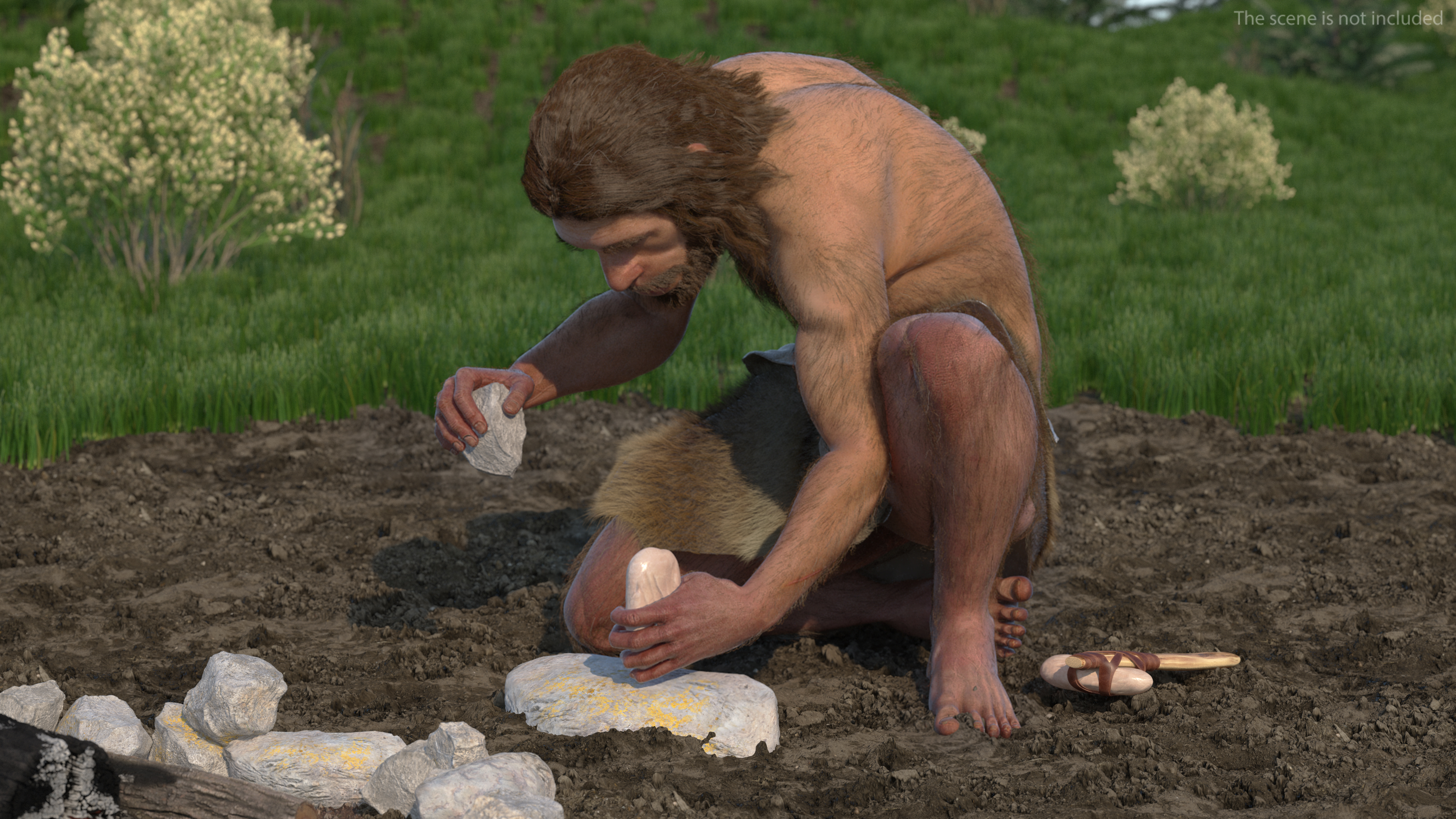 3D model Ancient Neanderthal Fur Rigged