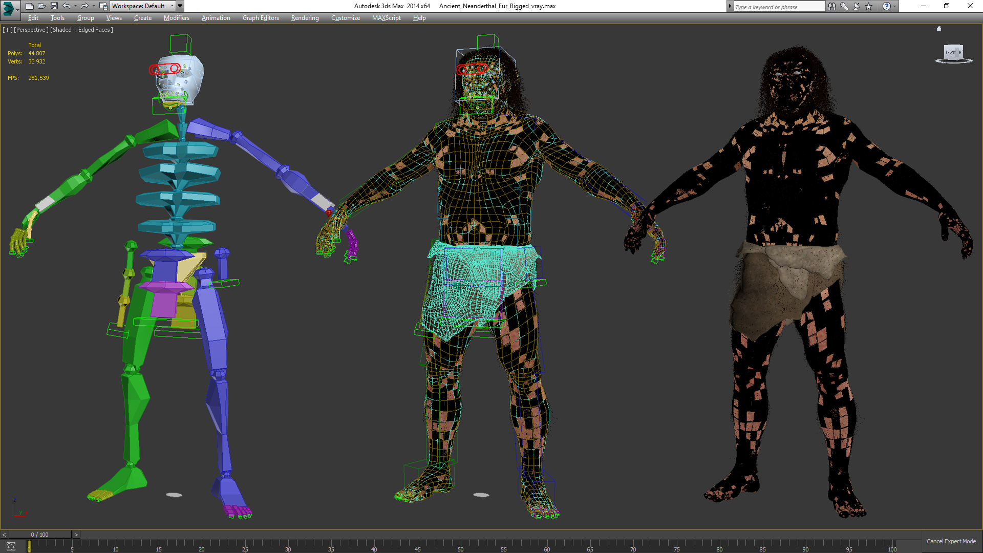 3D model Ancient Neanderthal Fur Rigged