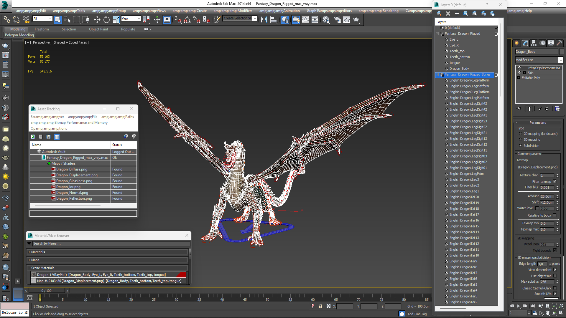 3D model Fantasy Dragon Rigged for Maya