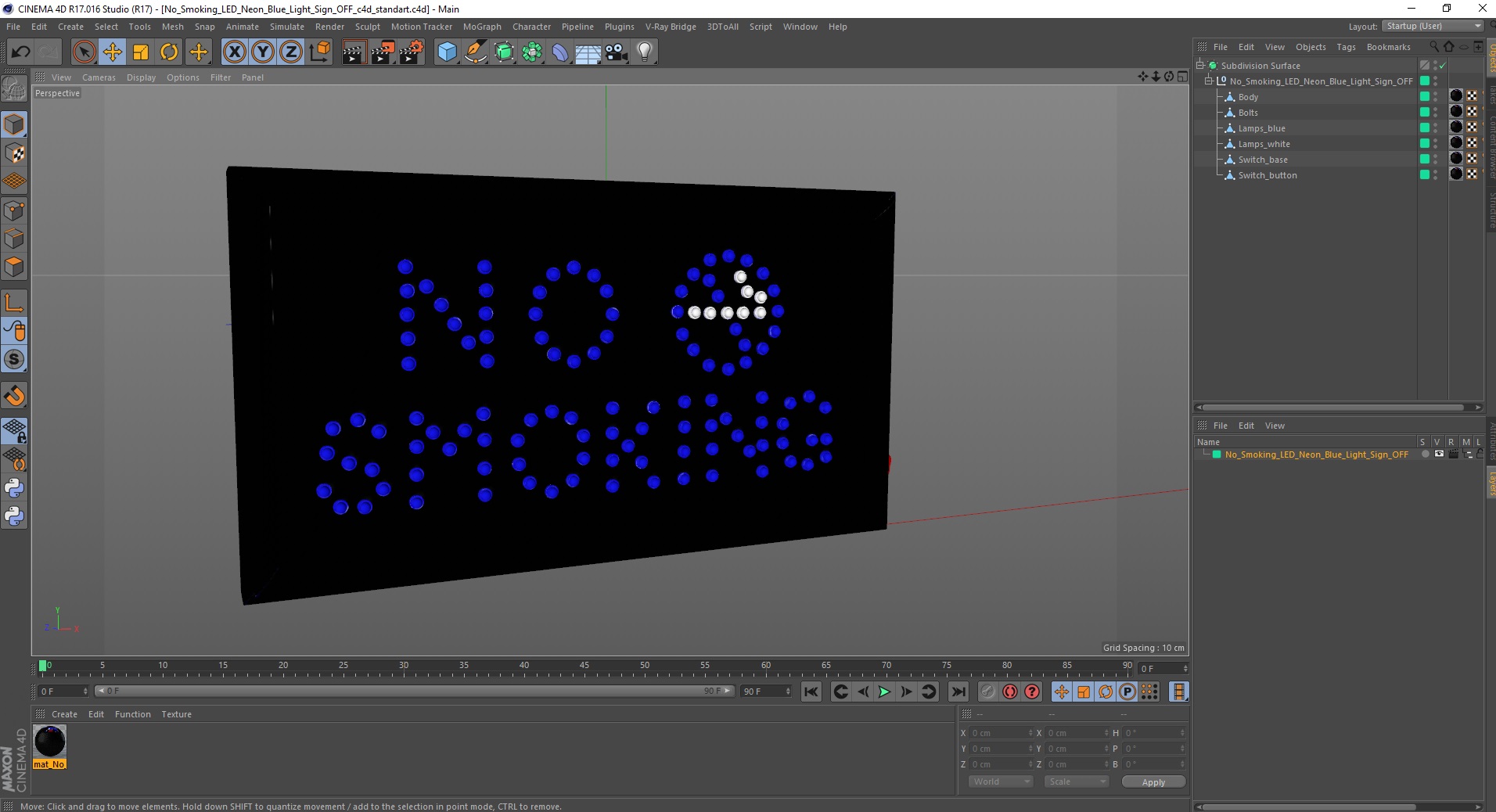 No Smoking LED Neon Blue Light Sign OFF 3D model