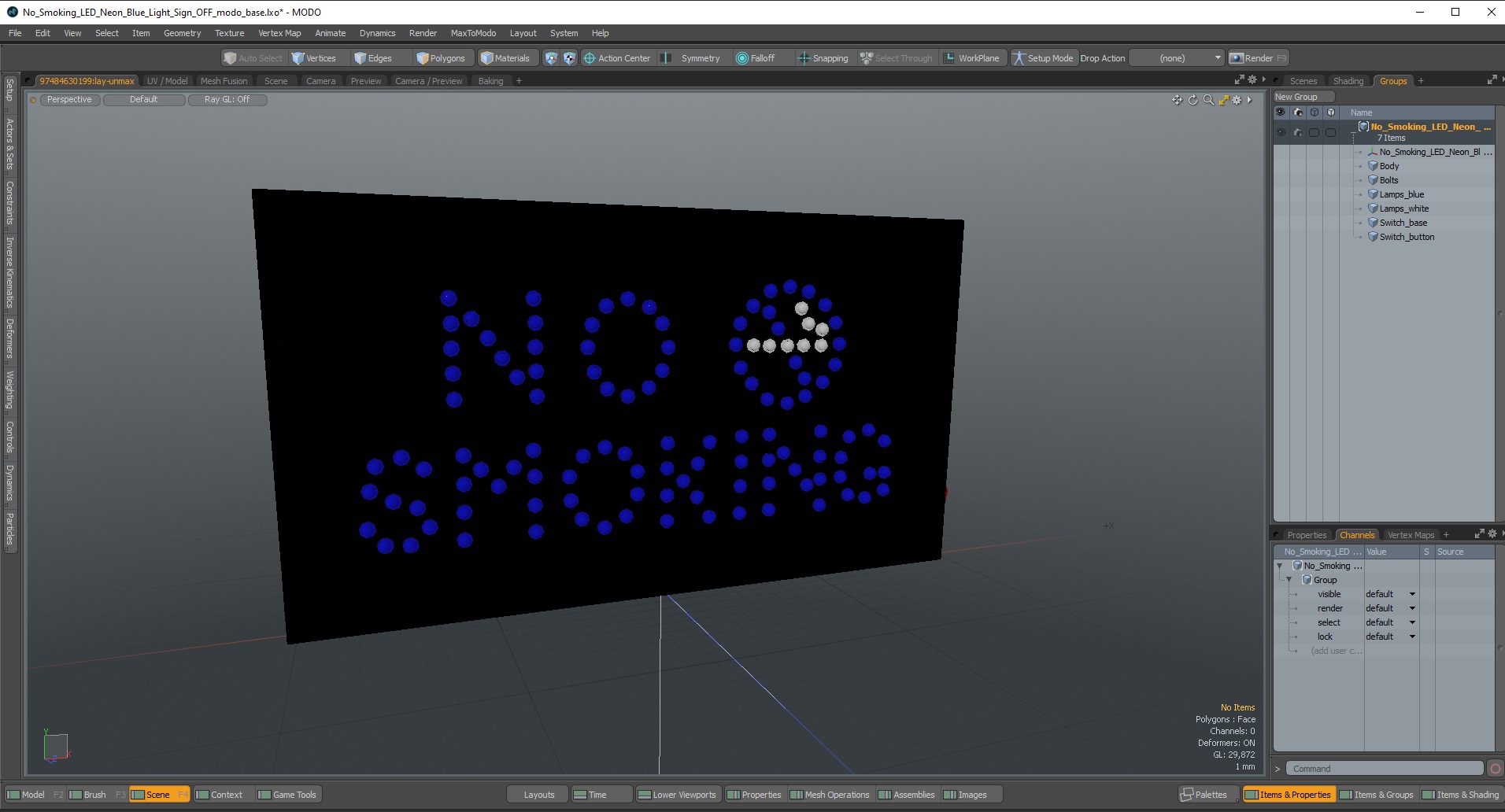 No Smoking LED Neon Blue Light Sign OFF 3D model