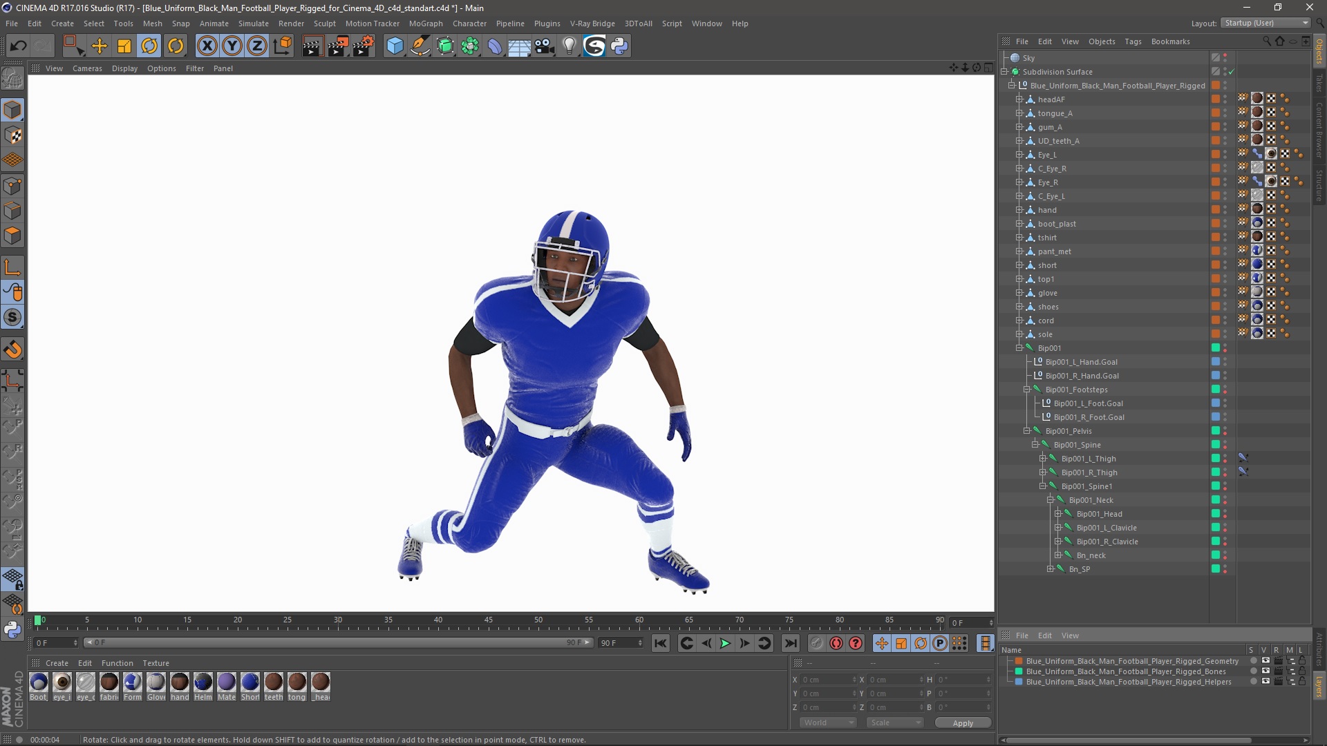 Blue Uniform Black Man Football Player Rigged for Cinema 4D 3D model