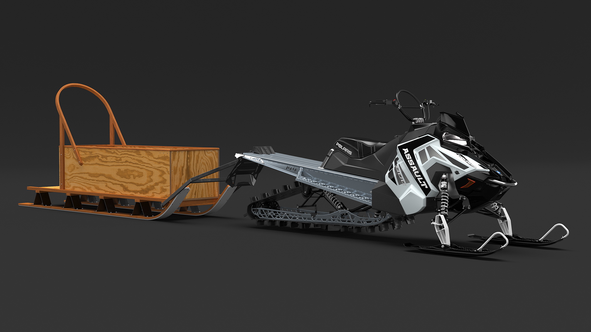 3D model Snowmobile whith Box Freight Sled Rigged