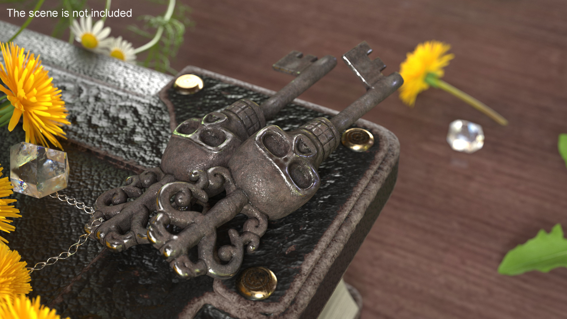 Ornate Skull Gothic Key Steel 3D model