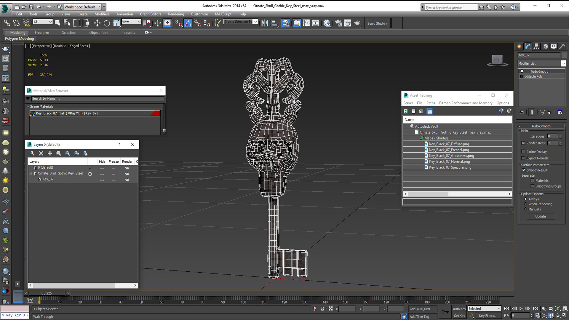 Ornate Skull Gothic Key Steel 3D model