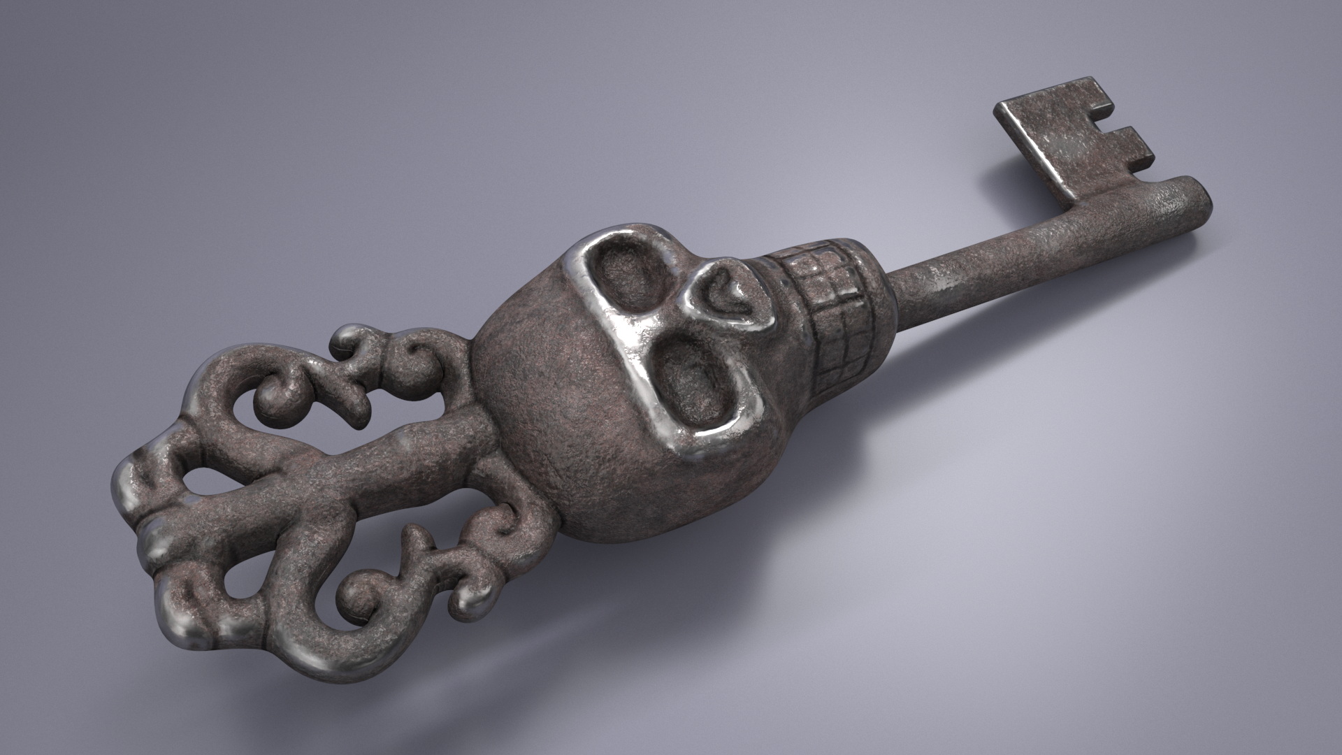 Ornate Skull Gothic Key Steel 3D model