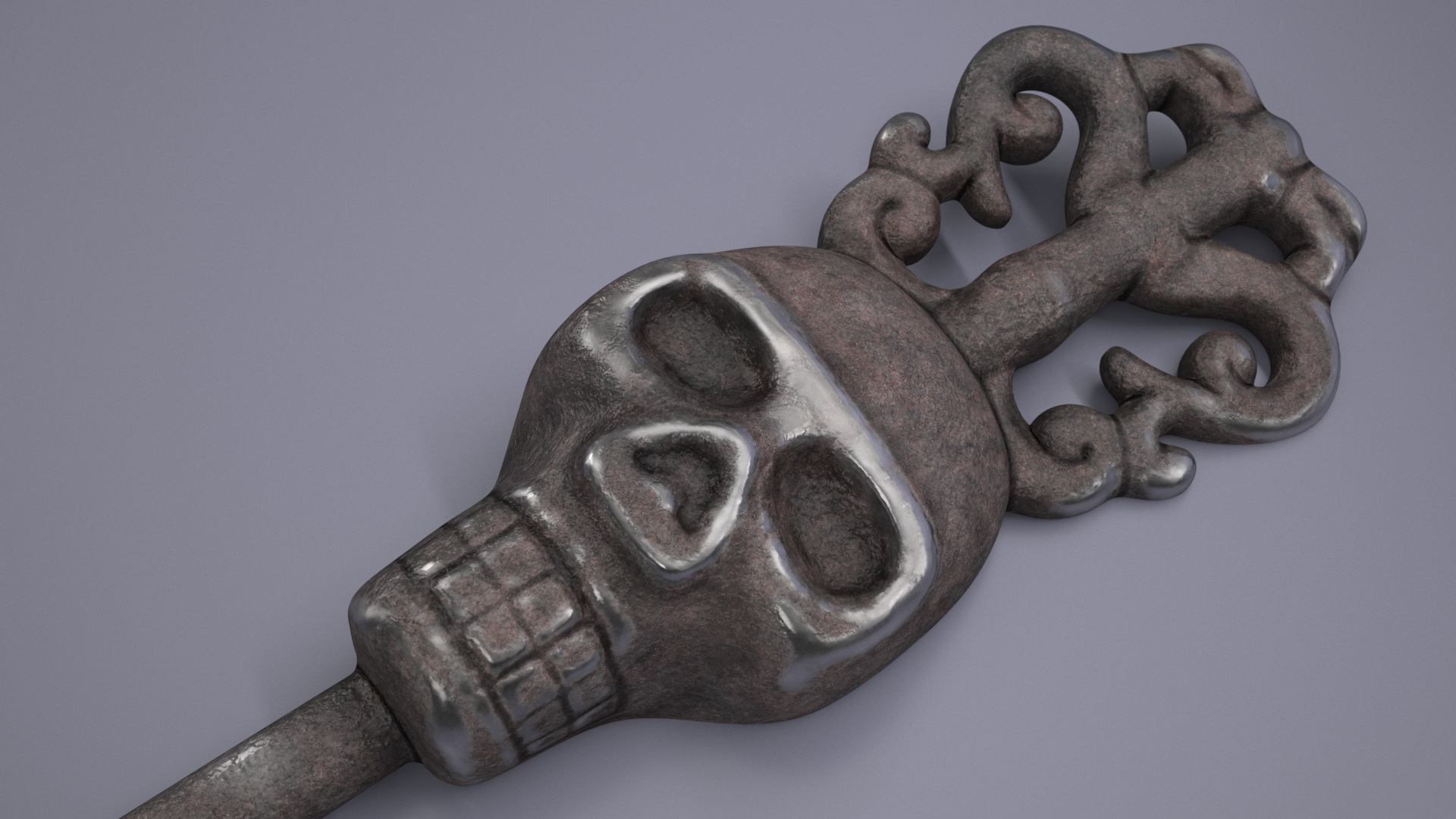 Ornate Skull Gothic Key Steel 3D model