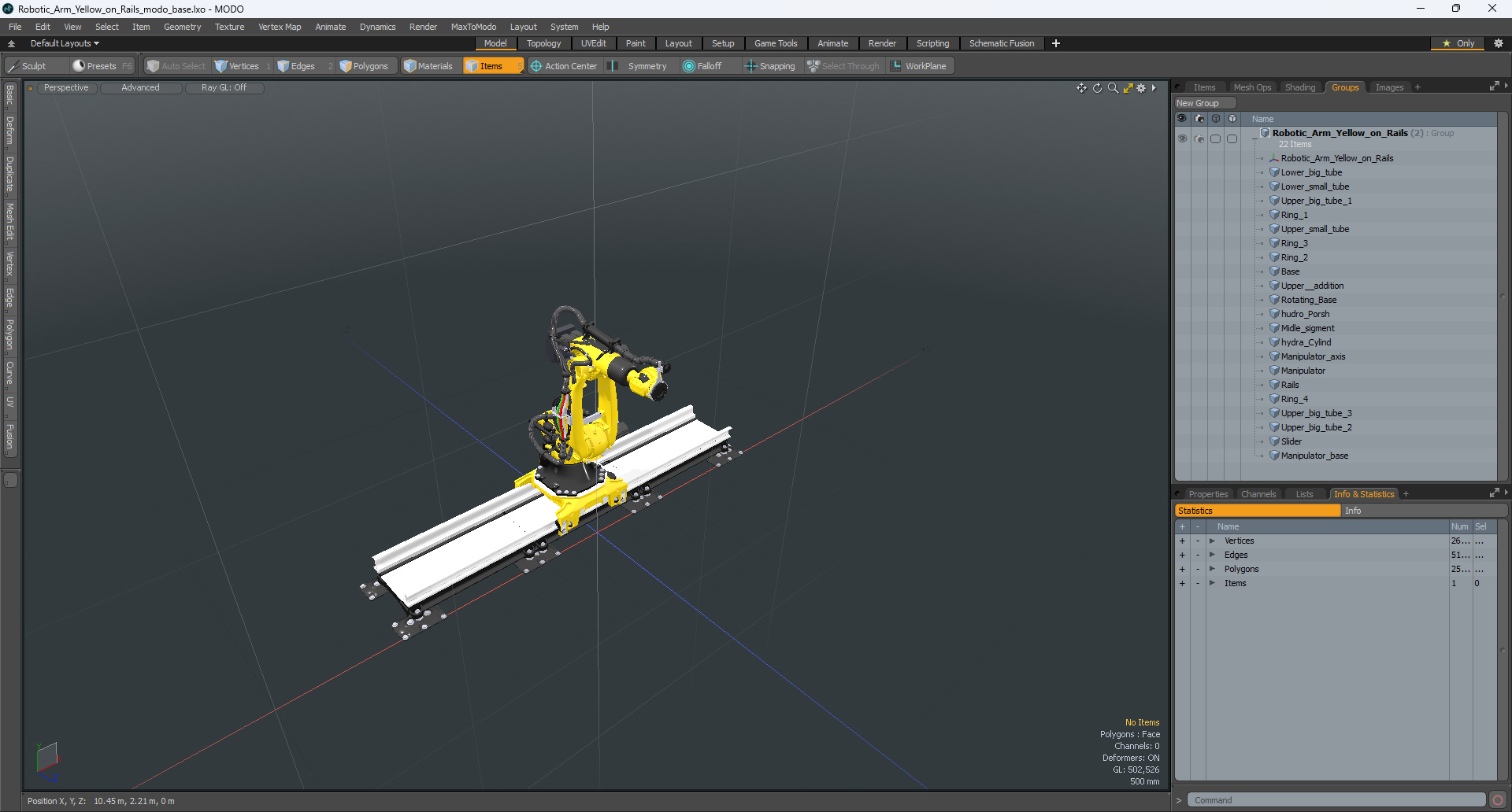Robotic Arm Yellow on Rails 3D