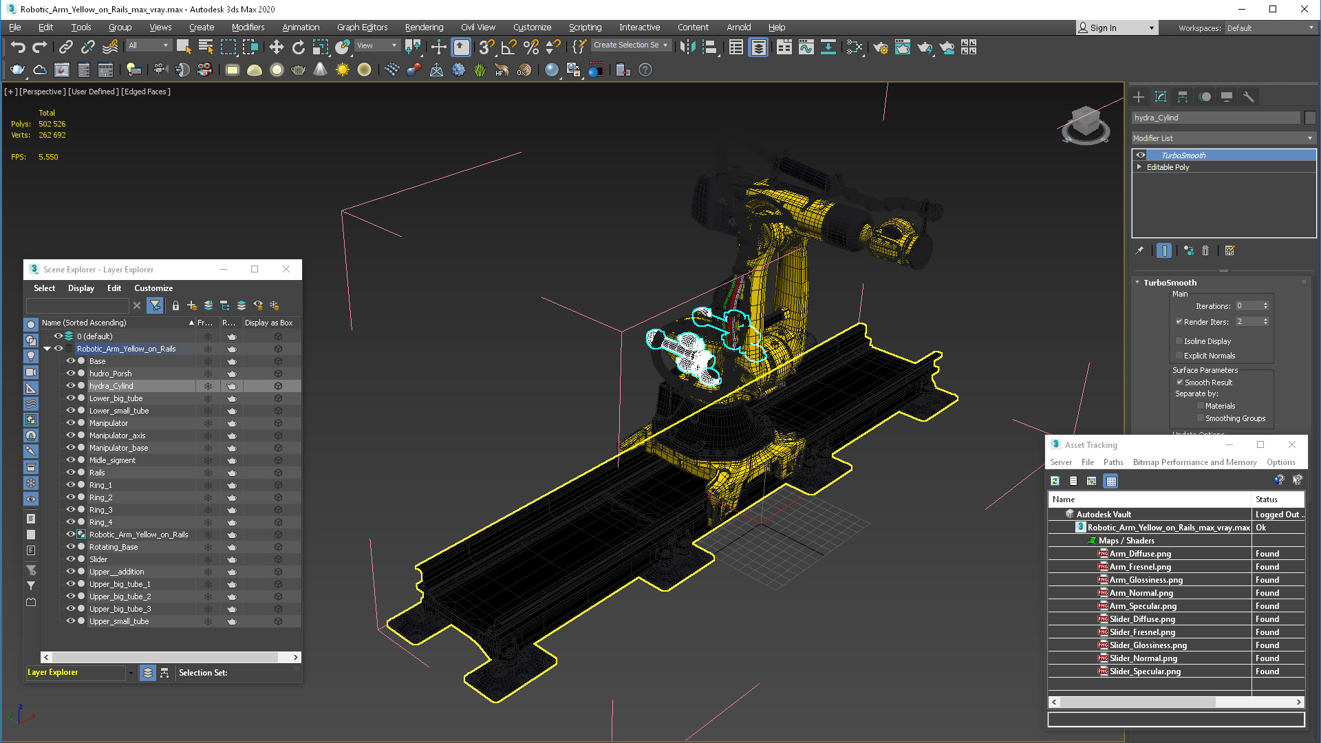 Robotic Arm Yellow on Rails 3D