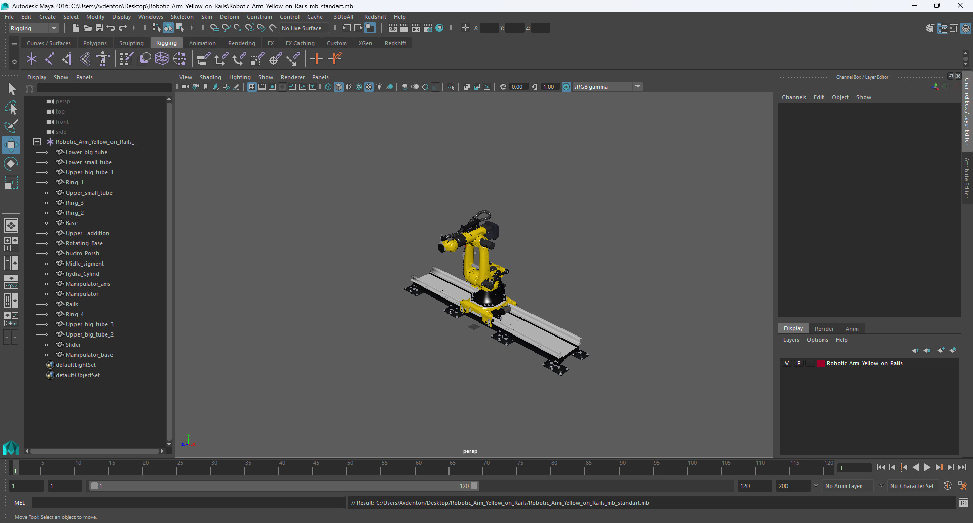 Robotic Arm Yellow on Rails 3D