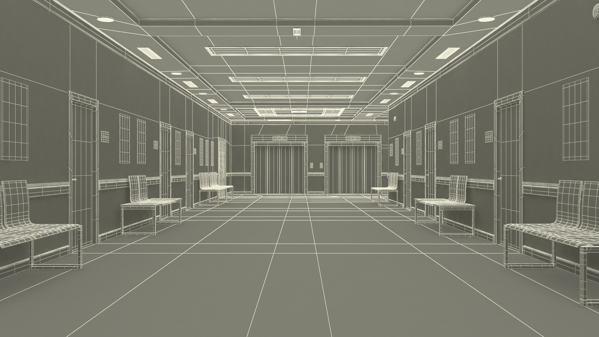 Hospital Hallway Corridor Corner 3D