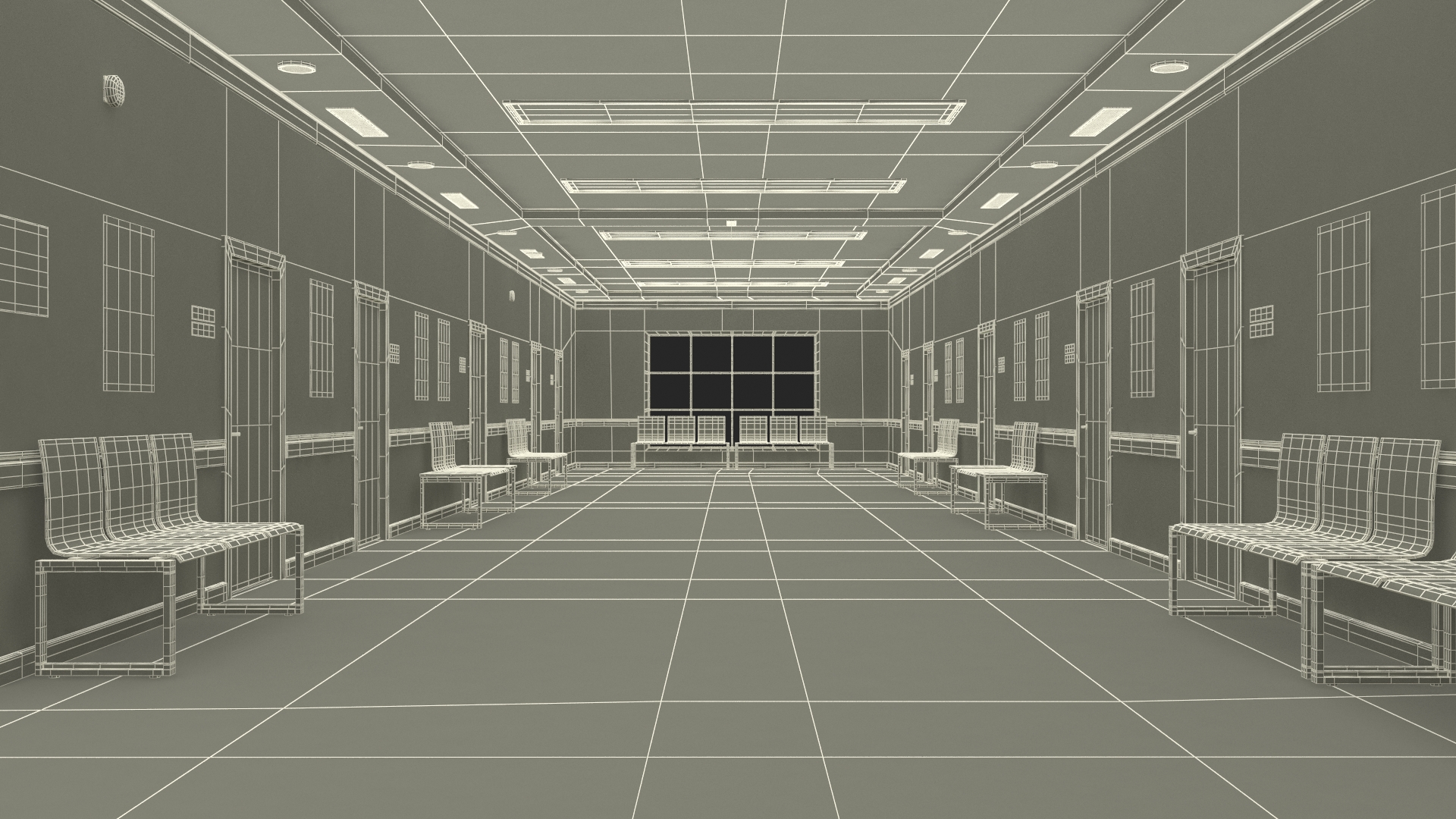 Hospital Hallway Corridor Corner 3D