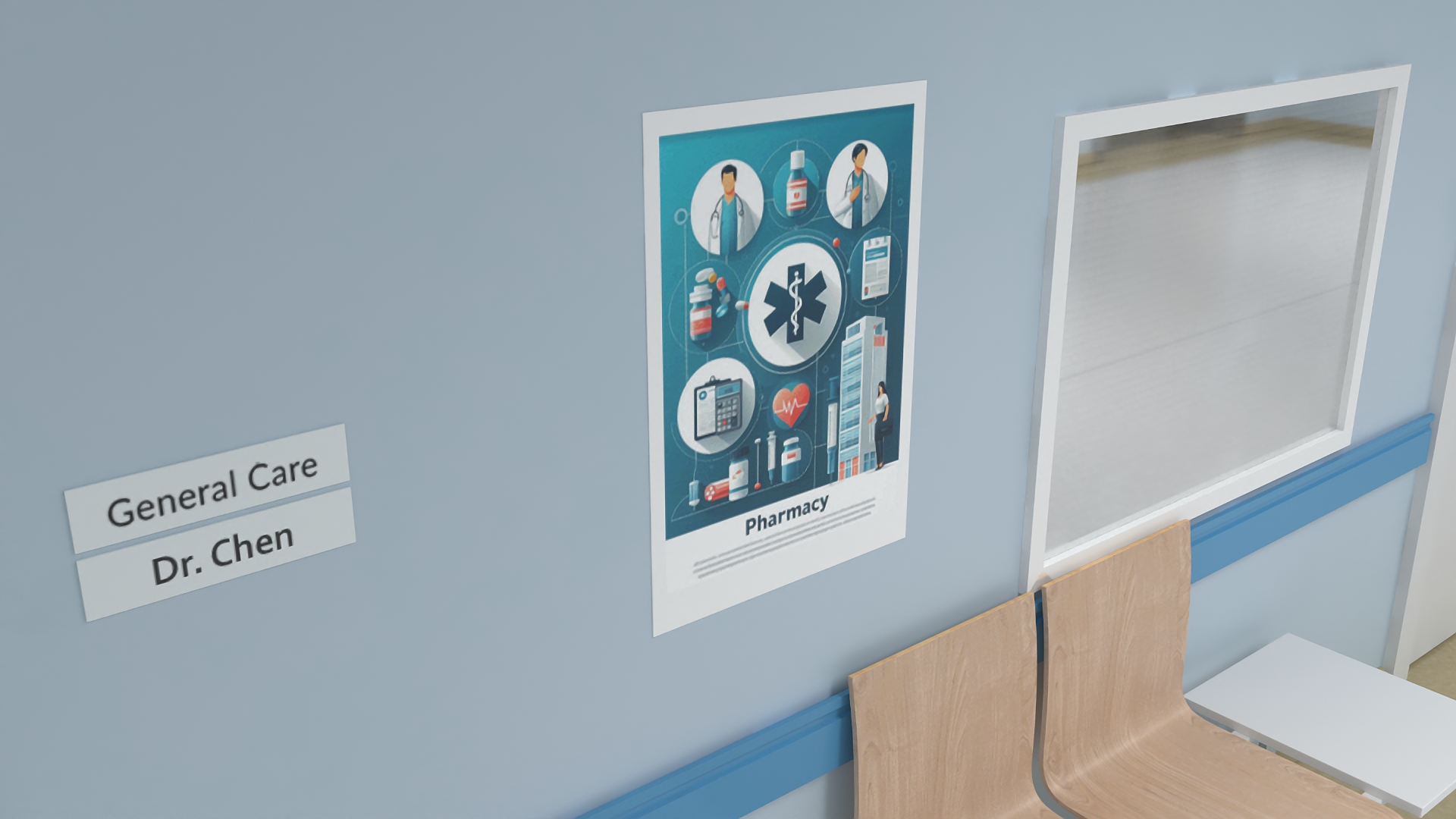 Hospital Hallway Corridor Corner 3D