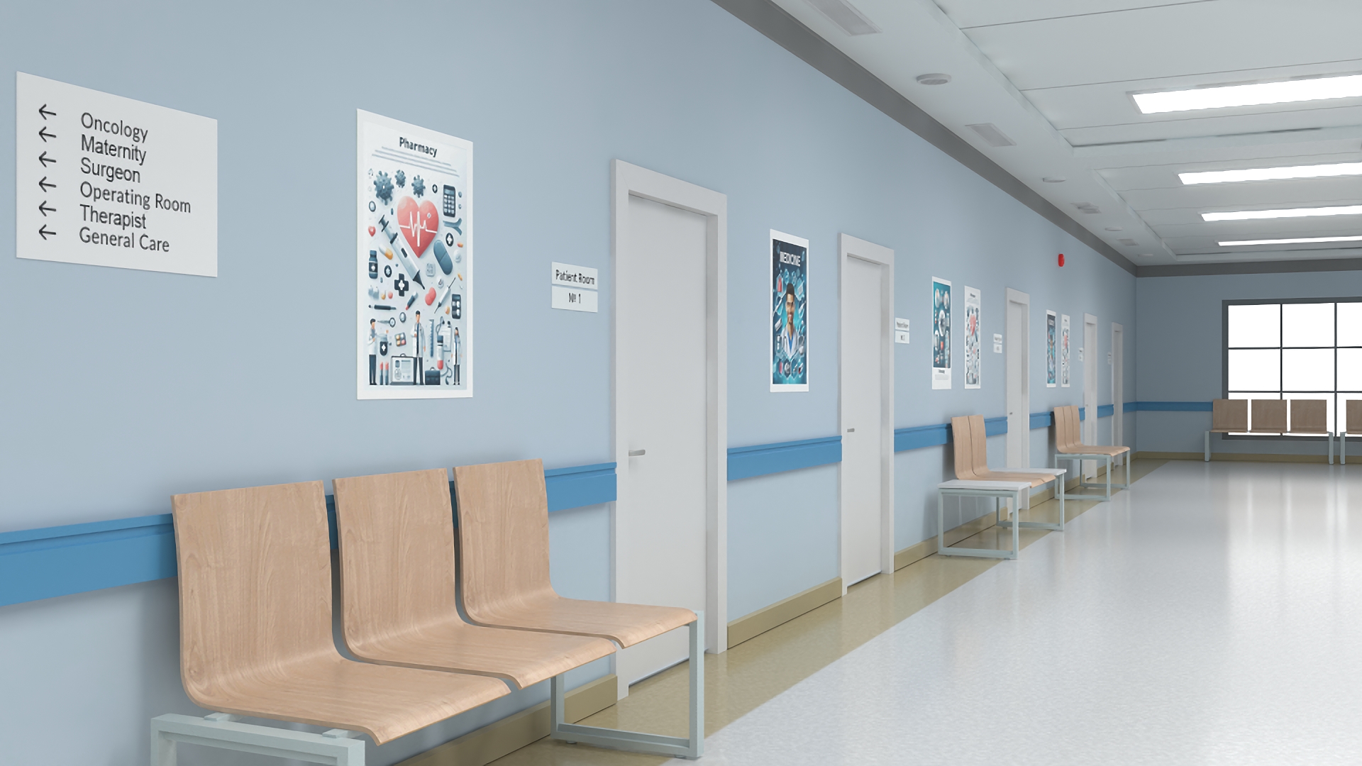 Hospital Hallway Corridor Corner 3D