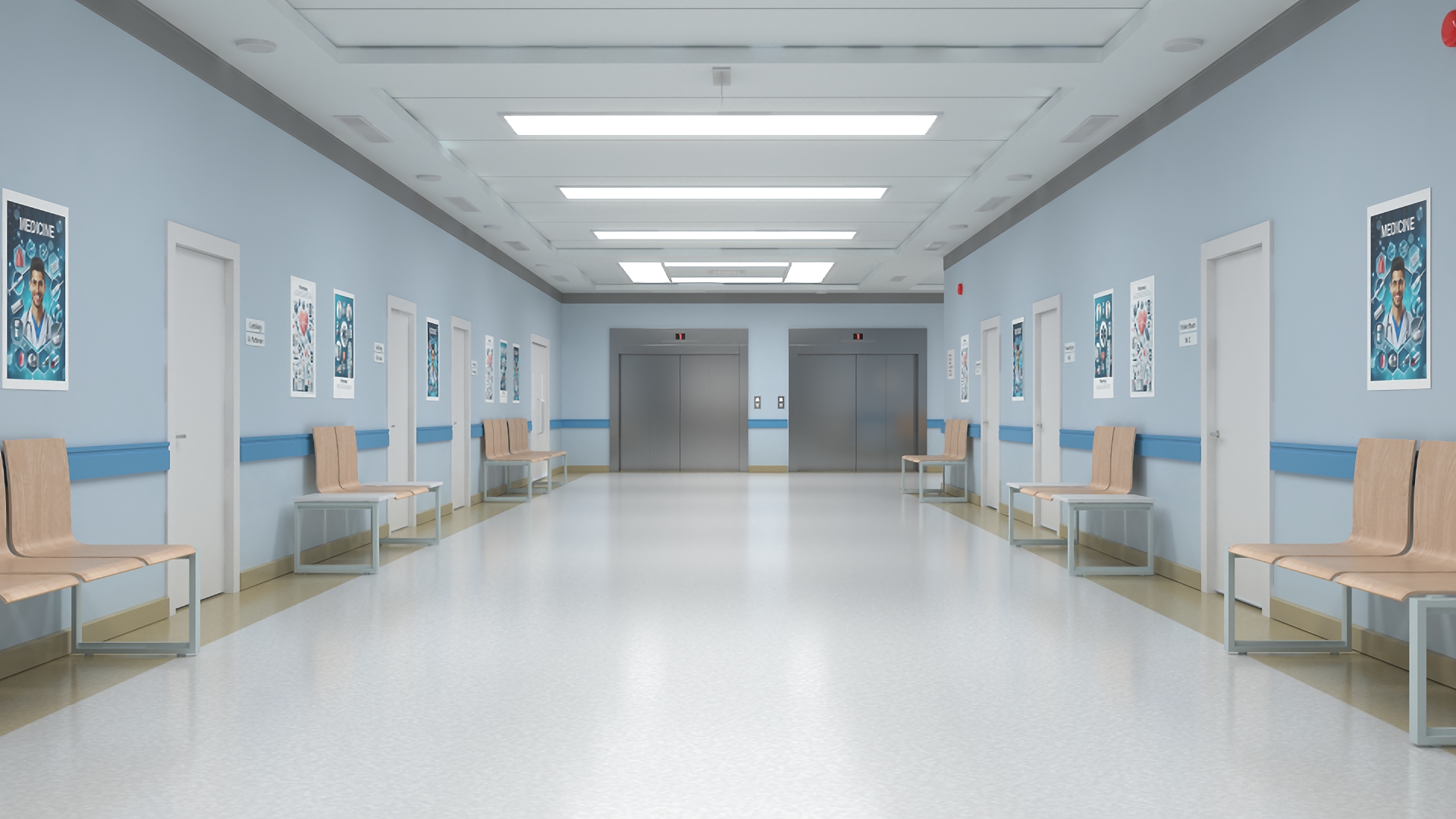 Hospital Hallway Corridor Corner 3D
