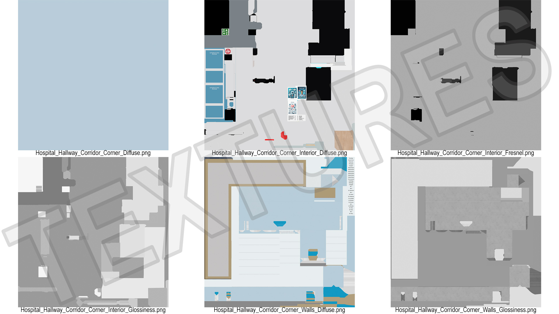 Hospital Hallway Corridor Corner 3D