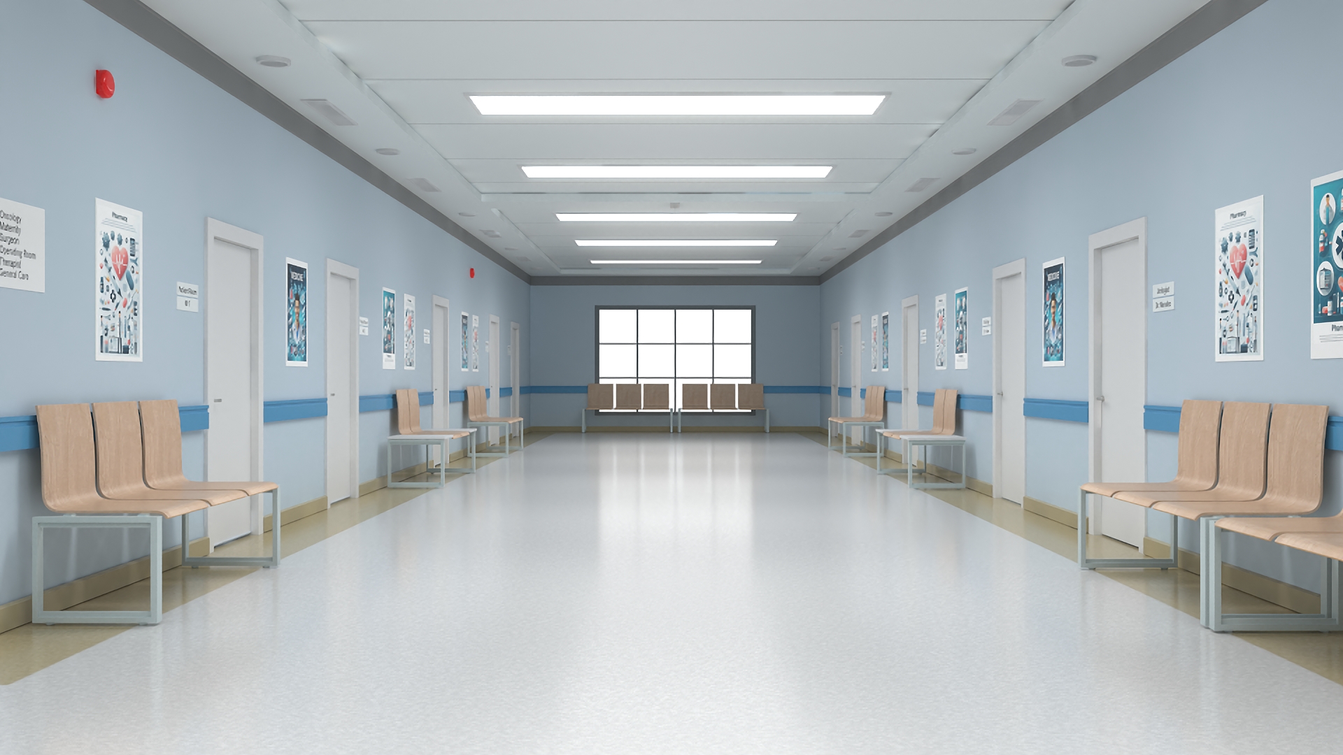 Hospital Hallway Corridor Corner 3D
