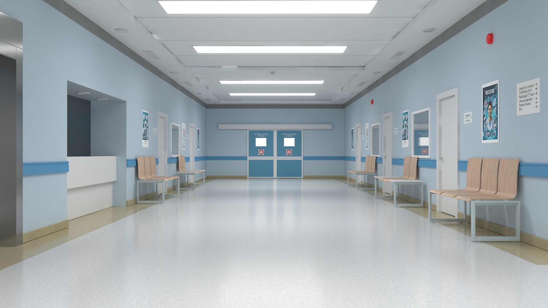Hospital Hallway Corridor Corner 3D