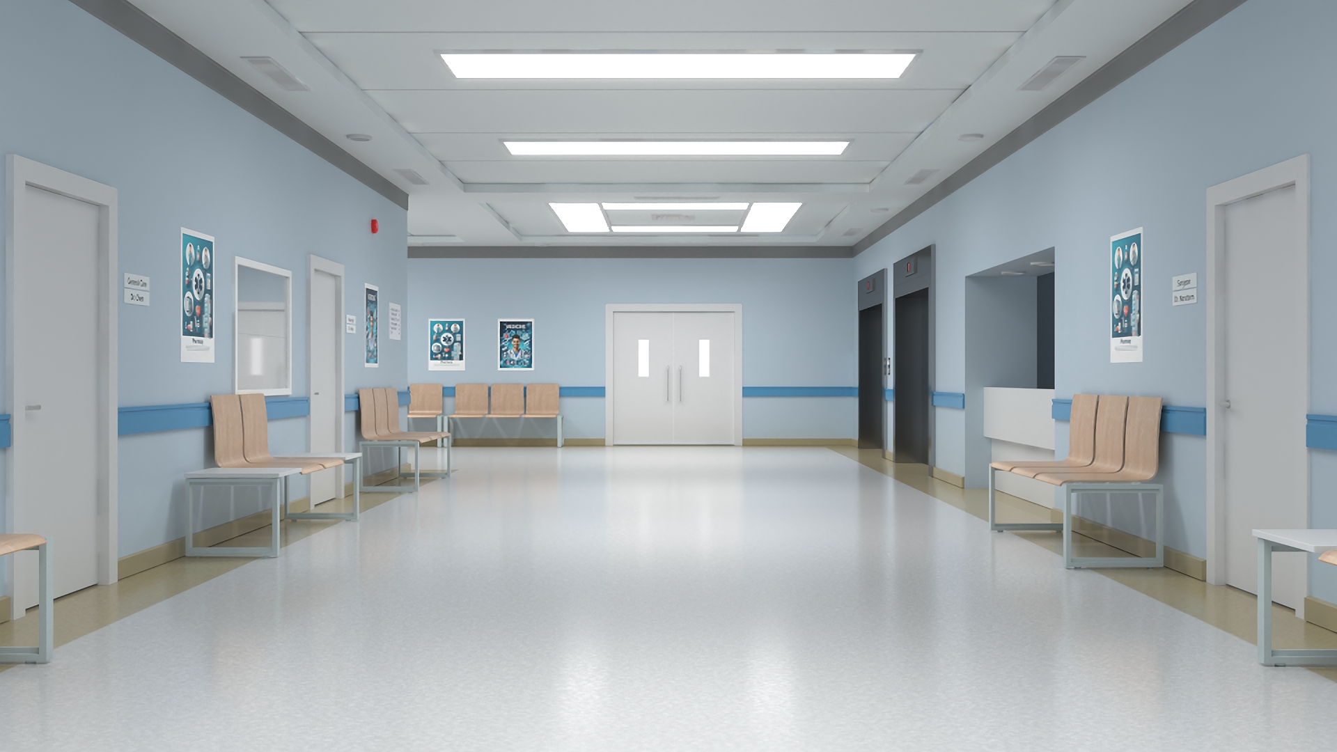 Hospital Hallway Corridor Corner 3D