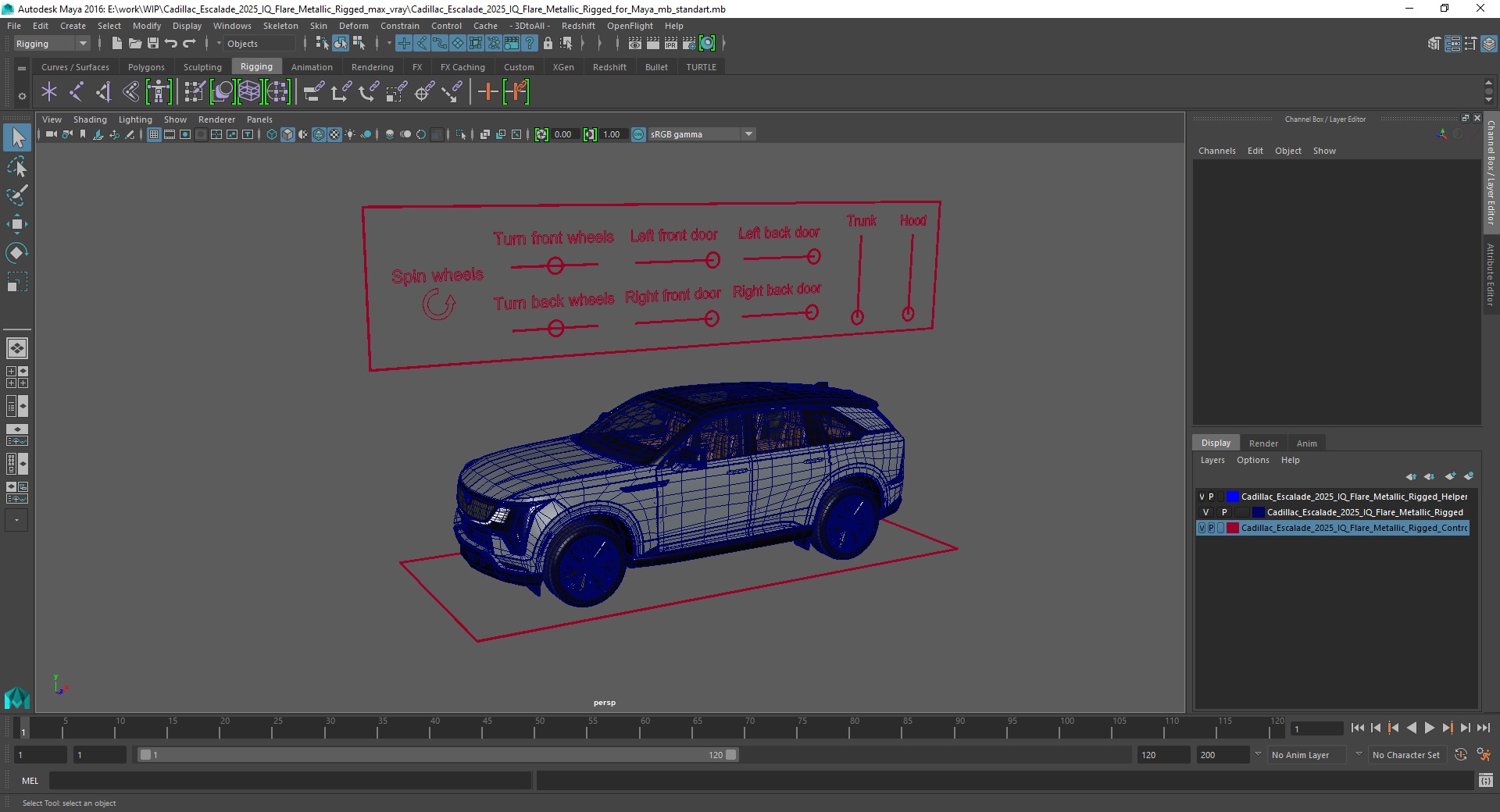 3D Cadillac Escalade 2025 IQ Flare Metallic Rigged for Maya