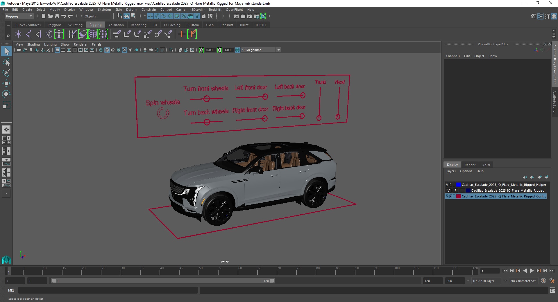 3D Cadillac Escalade 2025 IQ Flare Metallic Rigged for Maya