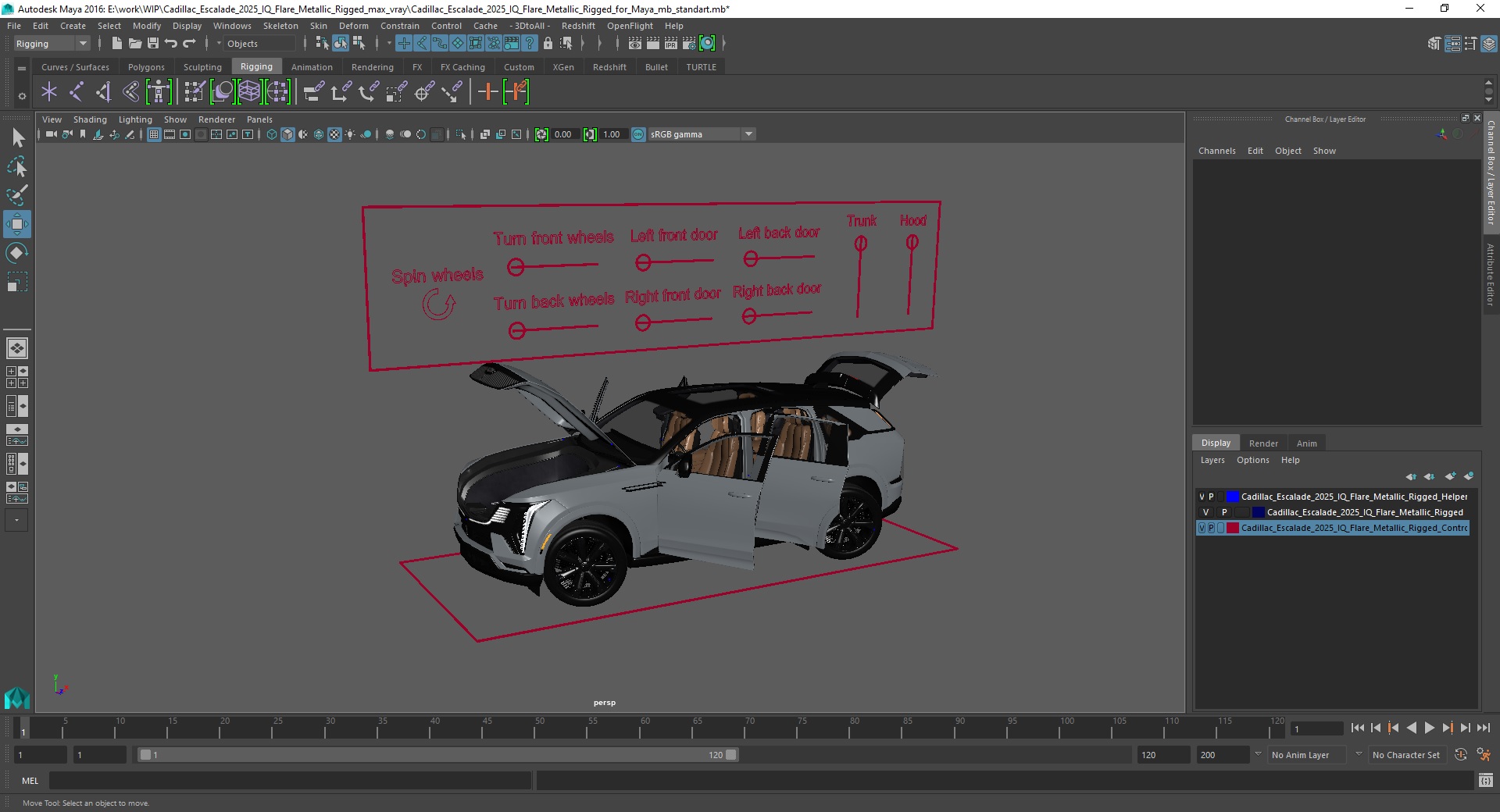 3D Cadillac Escalade 2025 IQ Flare Metallic Rigged for Maya