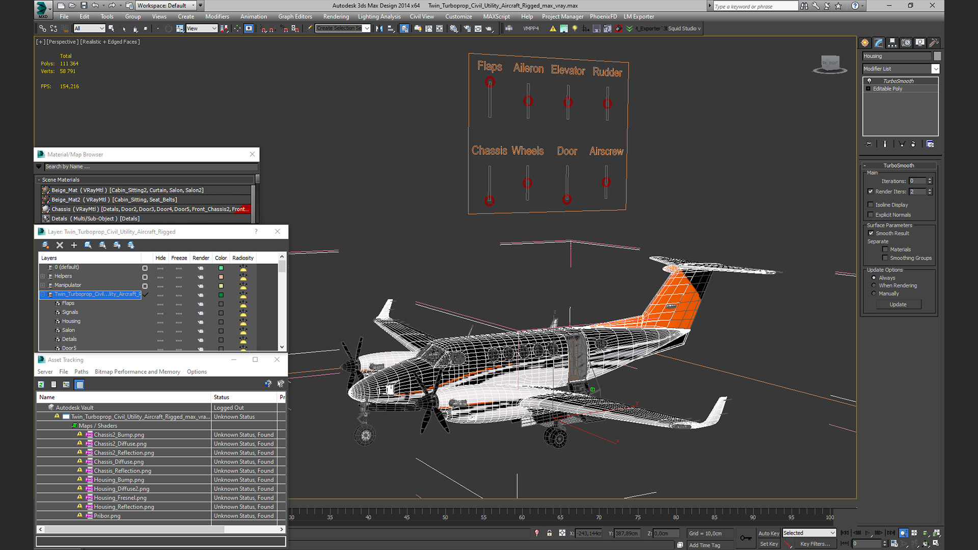 Twin Turboprop Civil Utility Aircraft Rigged 3D model